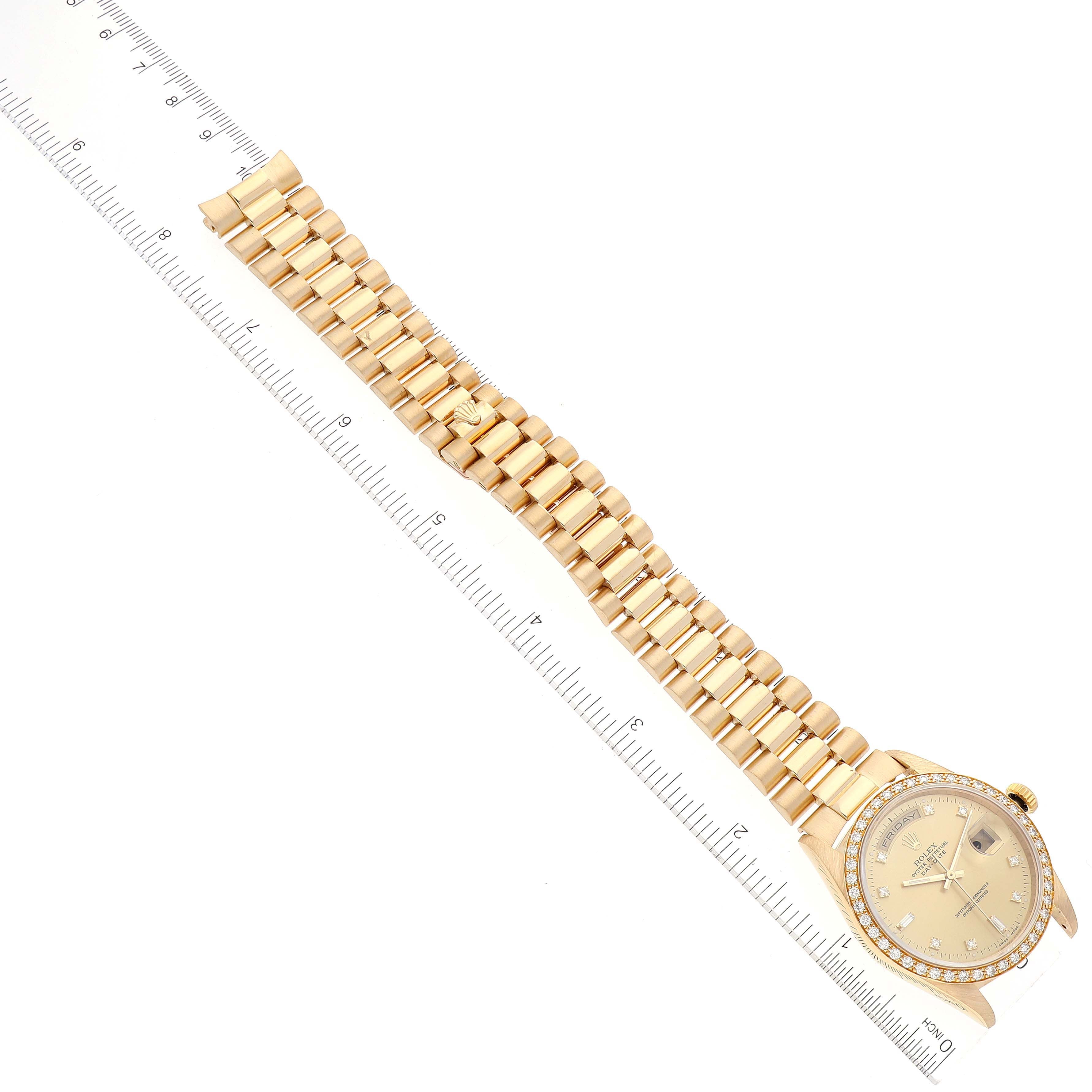 Rolex President Day-Date 36mm Yellow Gold Diamond Bezel Mens Watch 18348