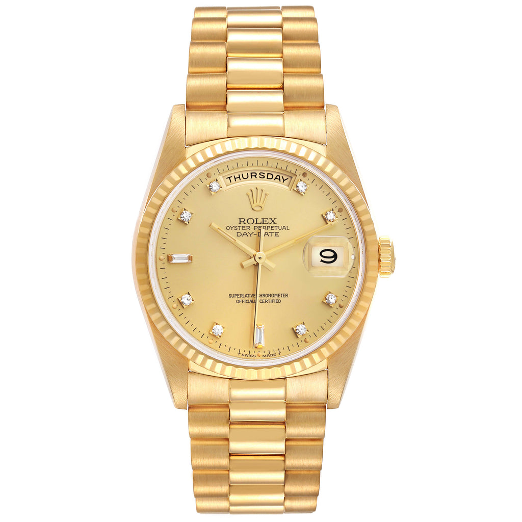 Rolex President Day-Date 36mm Yellow Gold Diamond Dial Mens Watch 18238