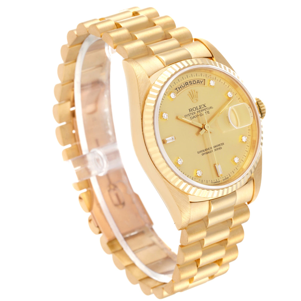 Rolex President Day-Date 36mm Yellow Gold Diamond Dial Mens Watch 18238