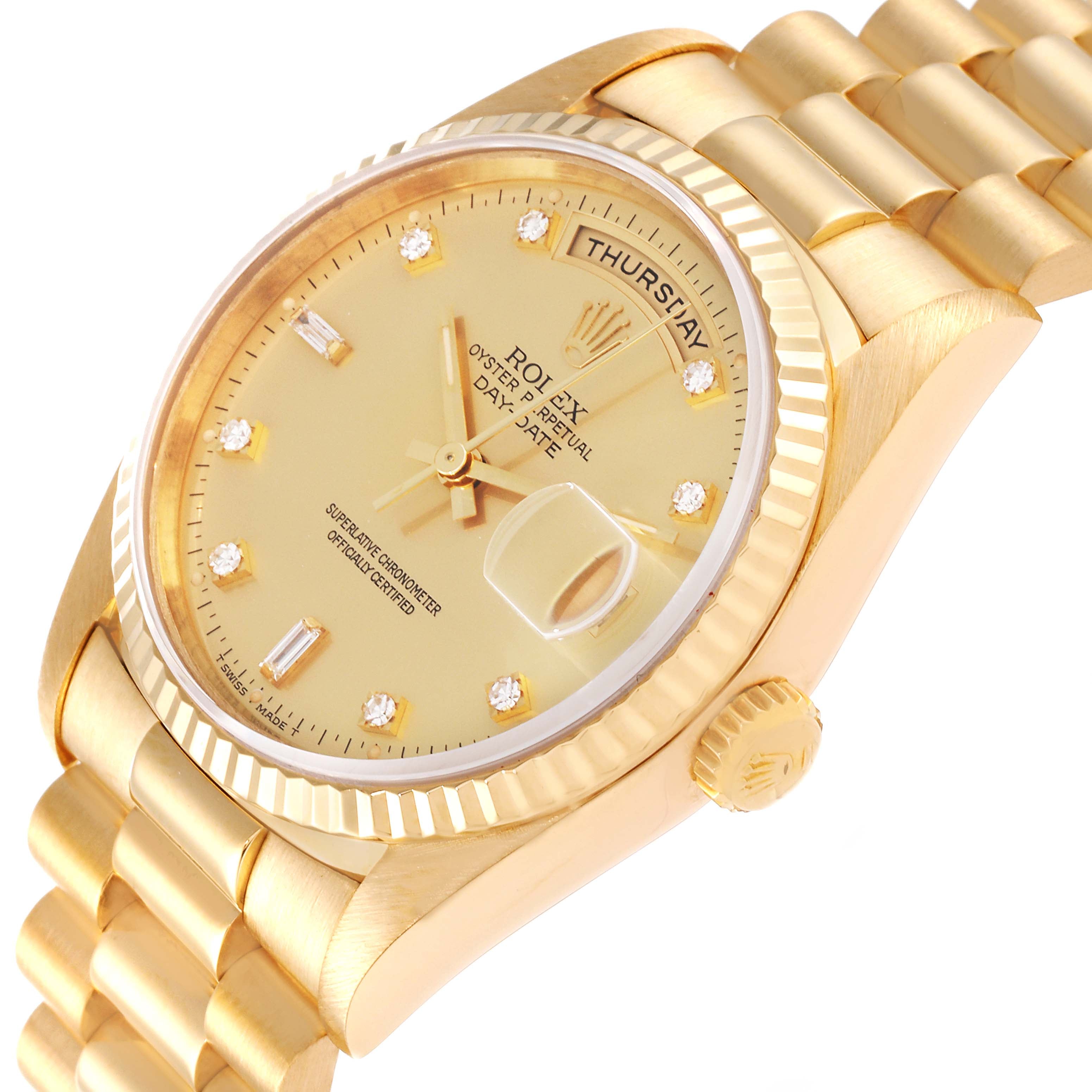 Rolex President Day-Date 36mm Yellow Gold Diamond Dial Mens Watch 18238
