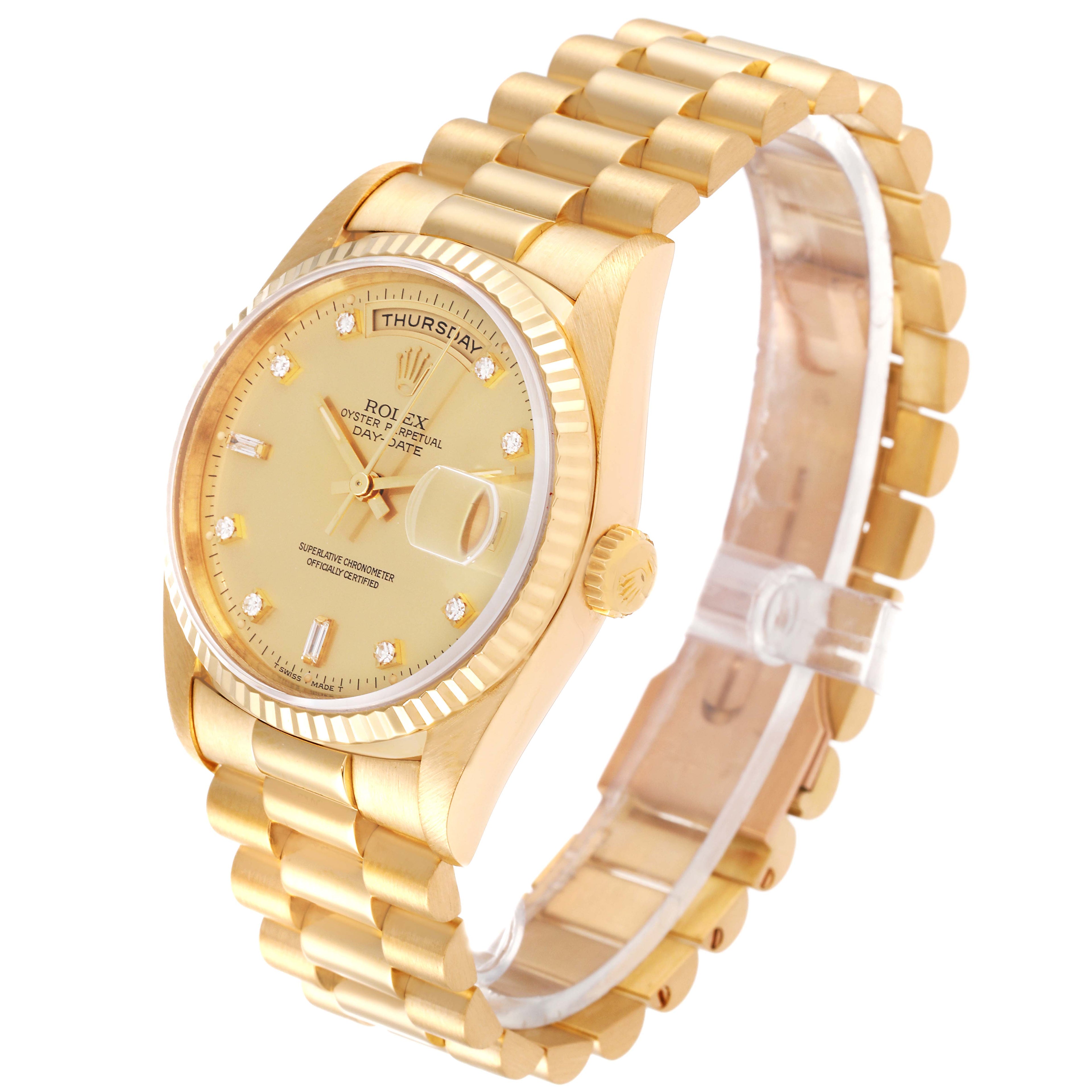 Rolex President Day-Date 36mm Yellow Gold Diamond Dial Mens Watch 18238