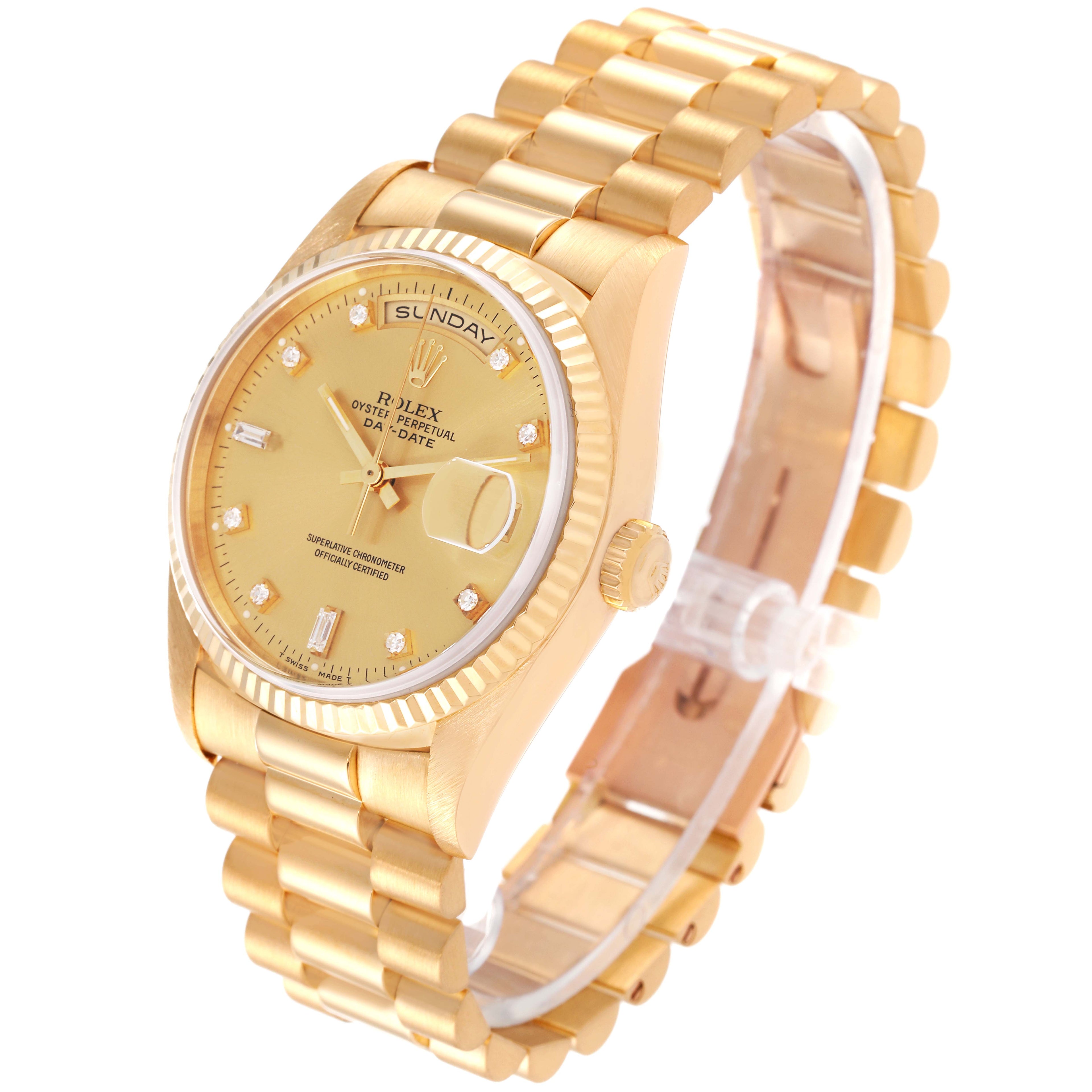 Rolex President Day-Date 36mm Yellow Gold Diamond Mens Watch 18238 + 2 Extra links