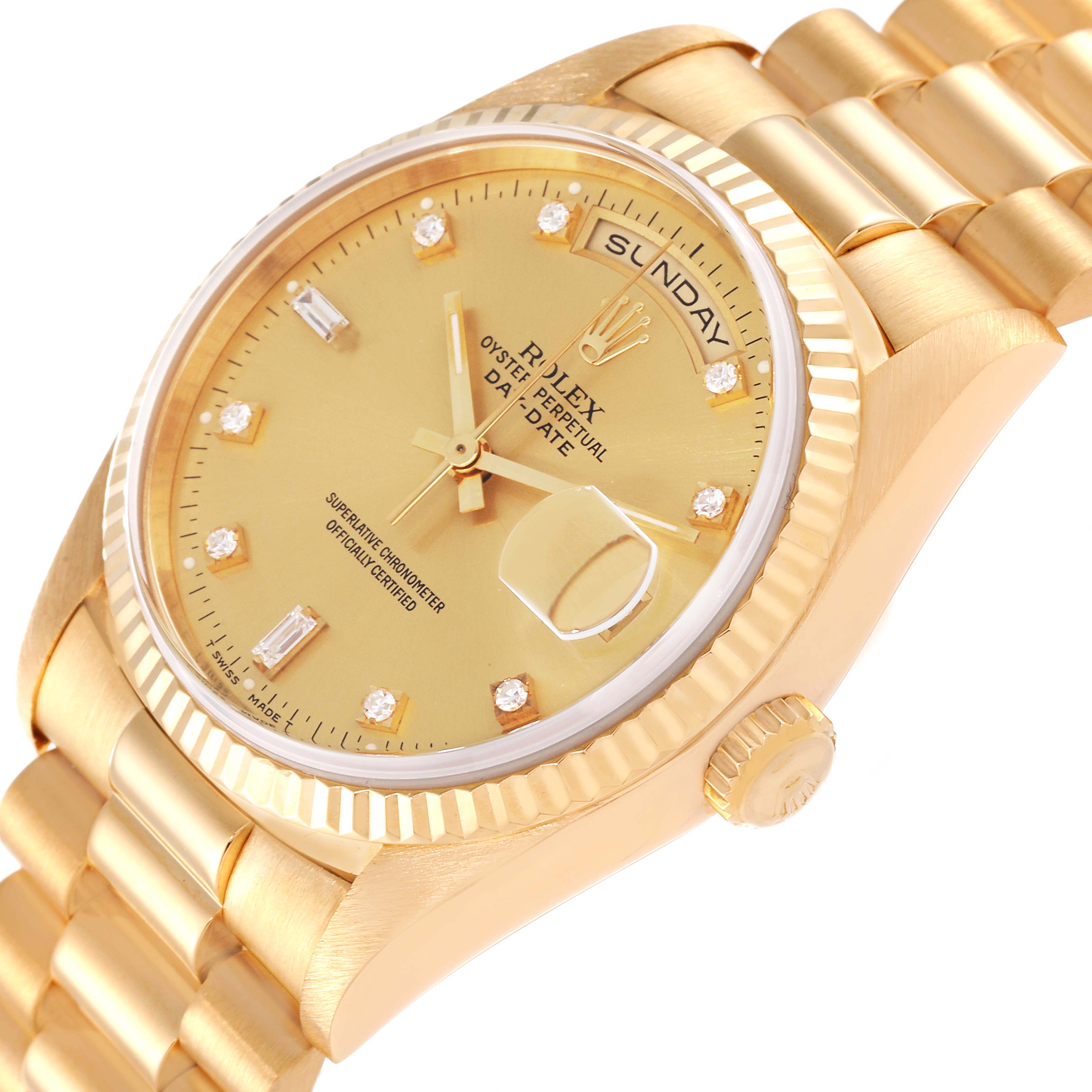 Rolex President Day-Date 36mm Yellow Gold Diamond Mens Watch 18238 + 2 Extra links