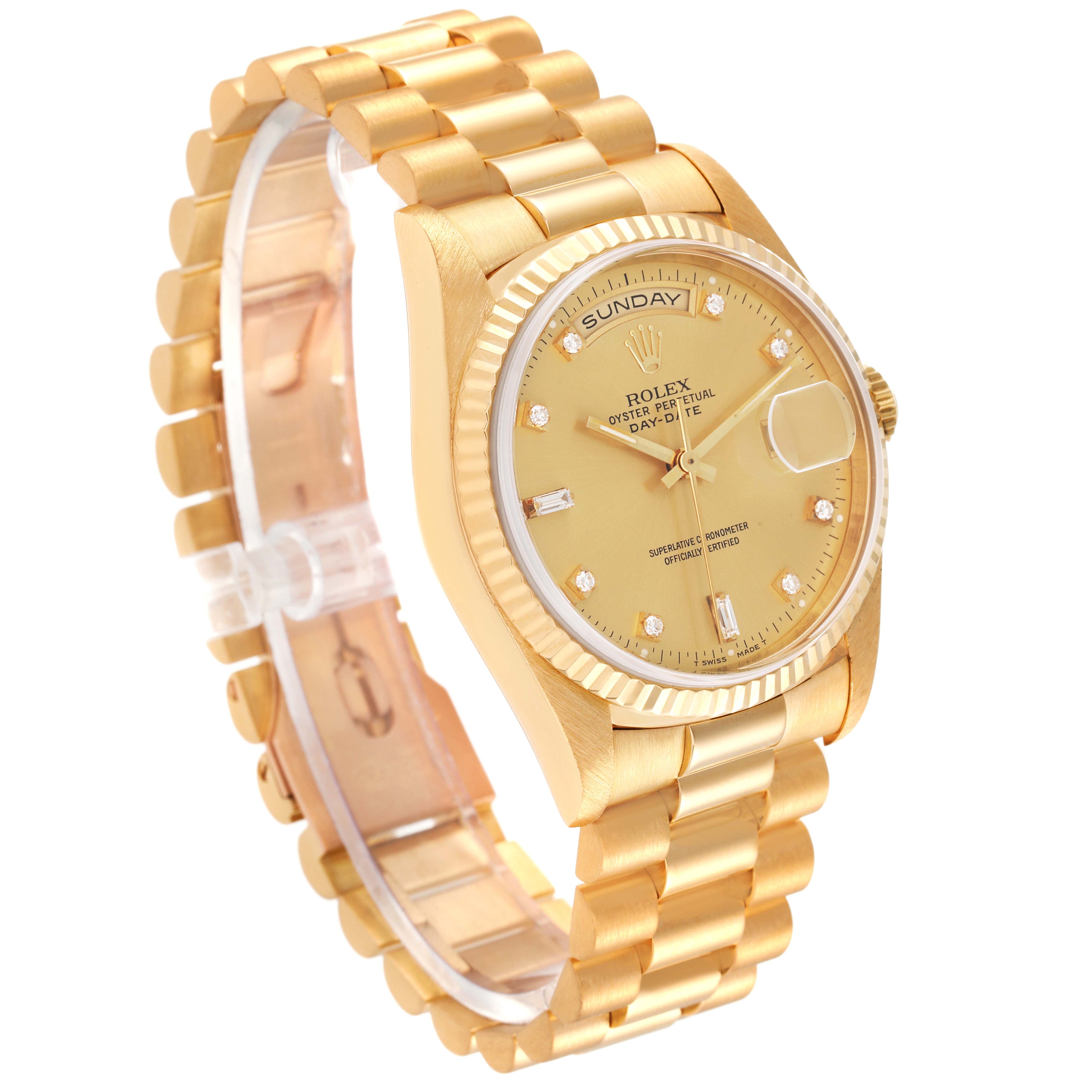 Rolex President Day-Date 36mm Yellow Gold Diamond Mens Watch 18238 + 2 Extra links