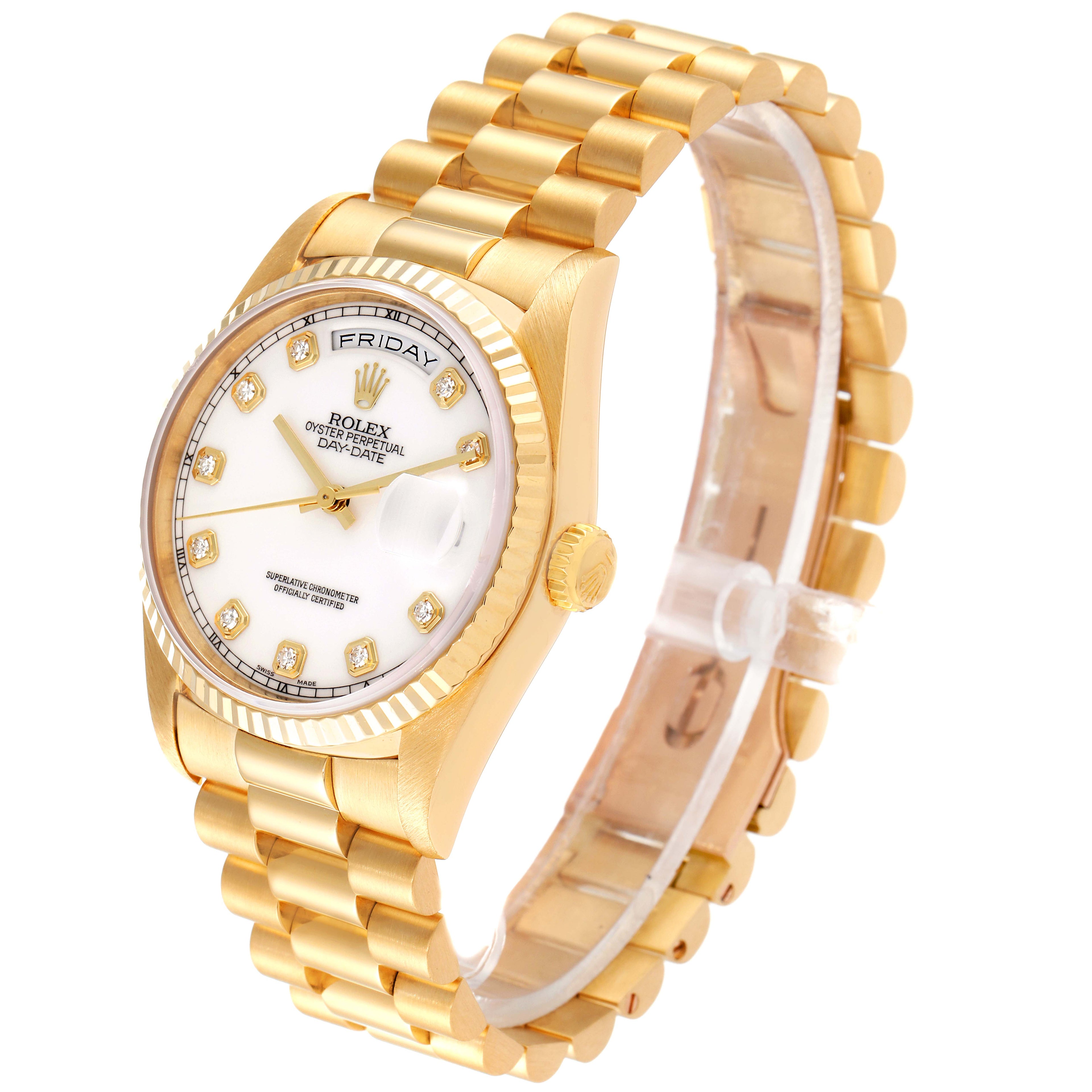 Rolex President Day-Date 36mm Yellow Gold Diamond Mens Watch 18238 Box Papers