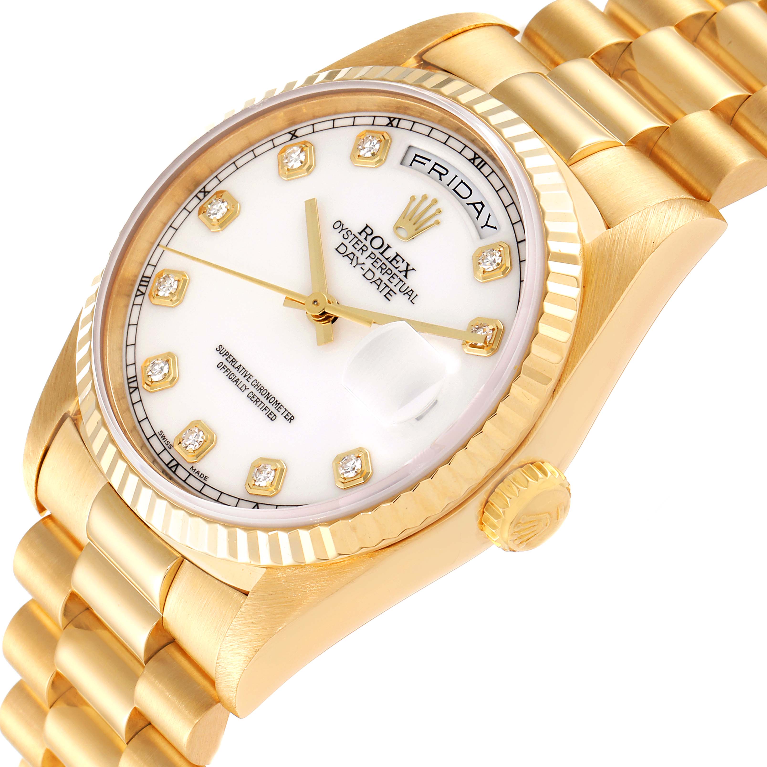 Rolex President Day-Date 36mm Yellow Gold Diamond Mens Watch 18238 Box Papers