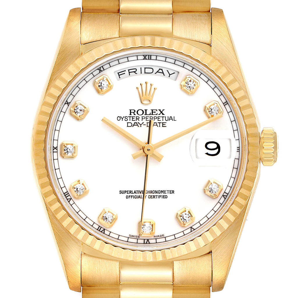Rolex President Day-Date 36mm Yellow Gold Diamond Mens Watch 18238 Box Papers