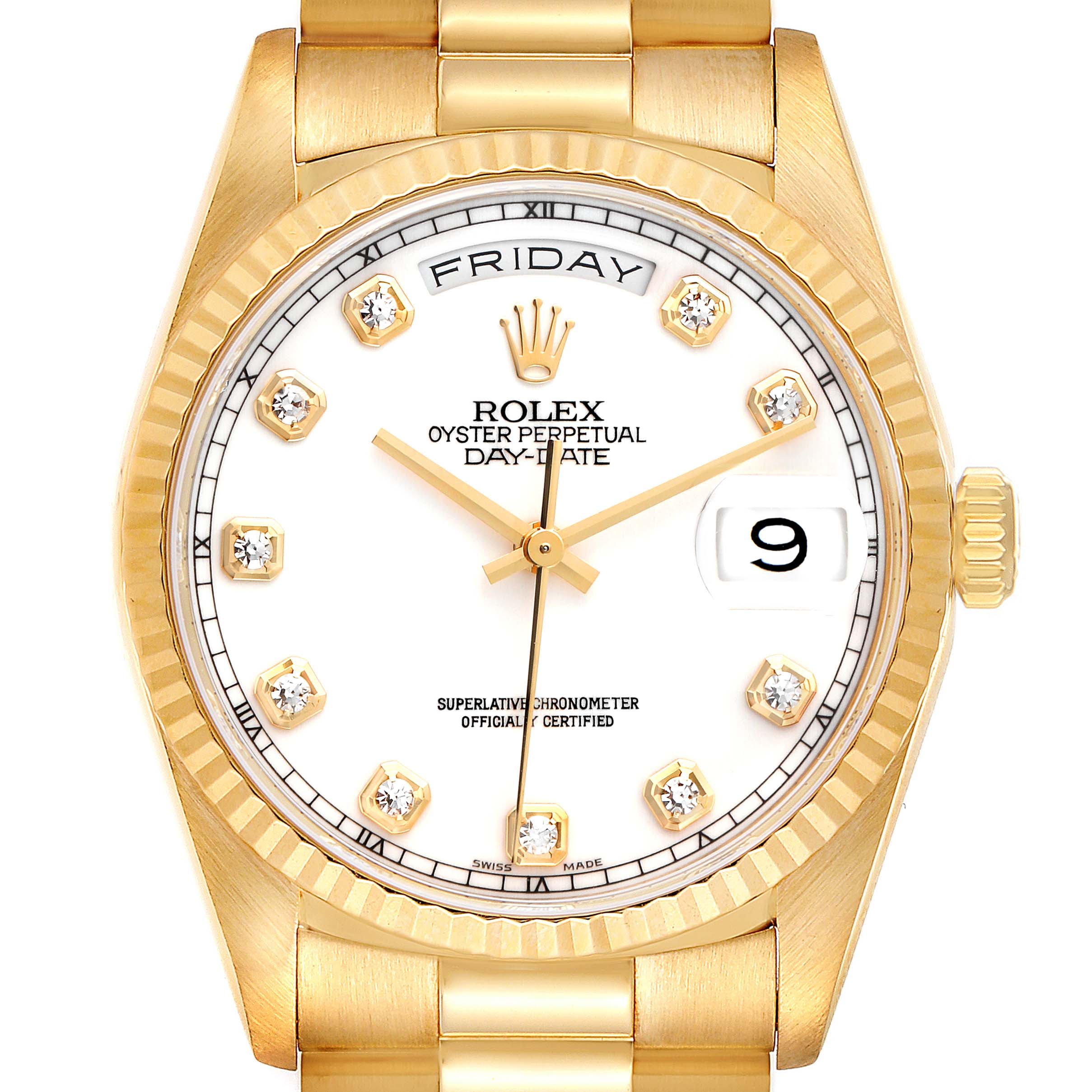 Rolex President Day-Date 36mm Yellow Gold Diamond Mens Watch 18238 Box Papers