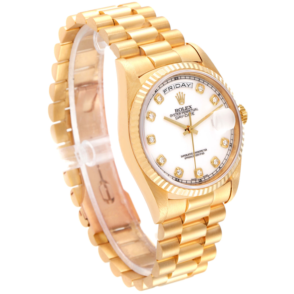 Rolex President Day-Date 36mm Yellow Gold Diamond Mens Watch 18238 Box Papers