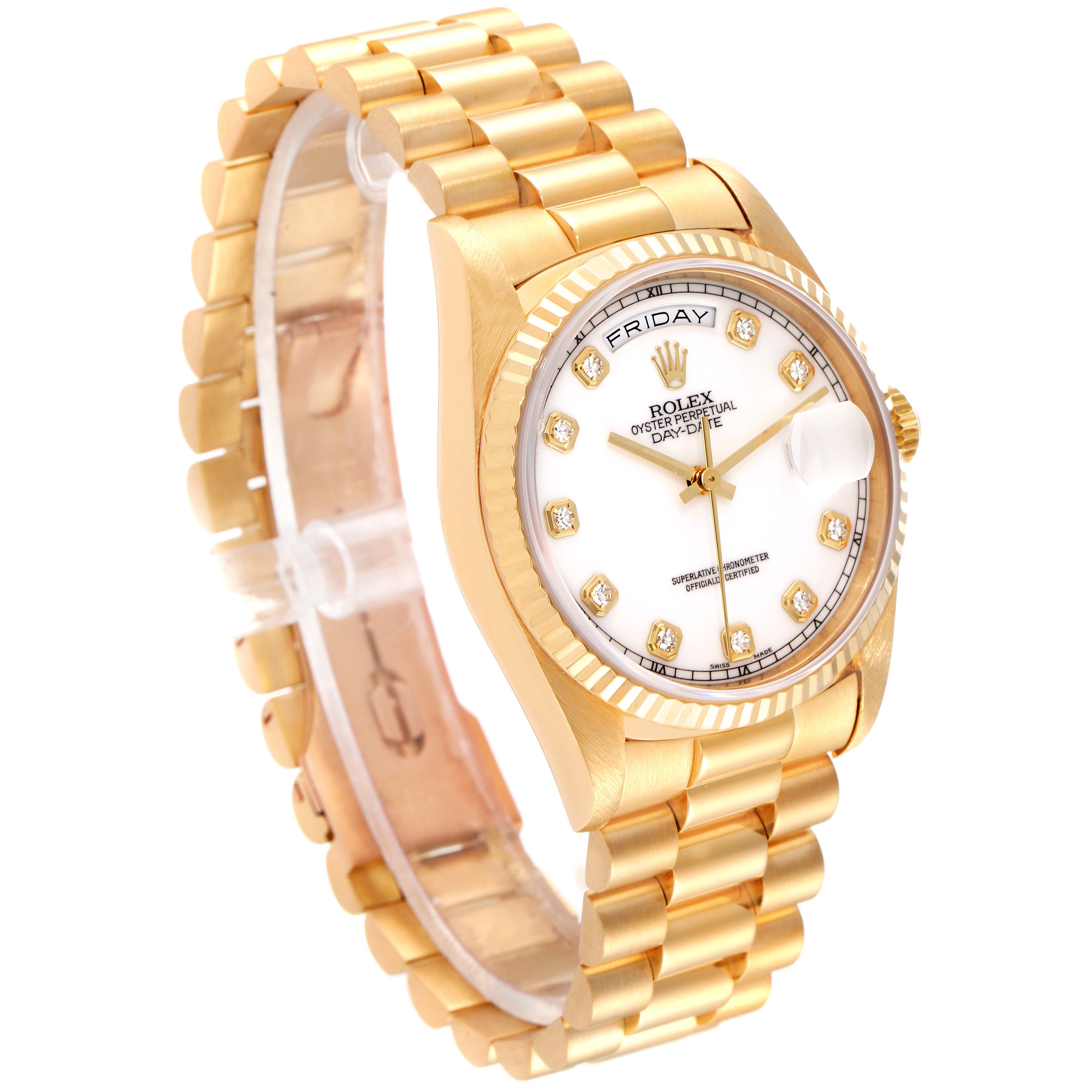 Rolex President Day-Date 36mm Yellow Gold Diamond Mens Watch 18238 Box Papers