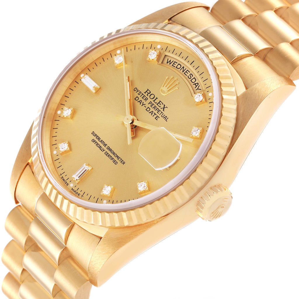 Rolex President Day-Date 36mm Yellow Gold Diamond Mens Watch 18238 Papers