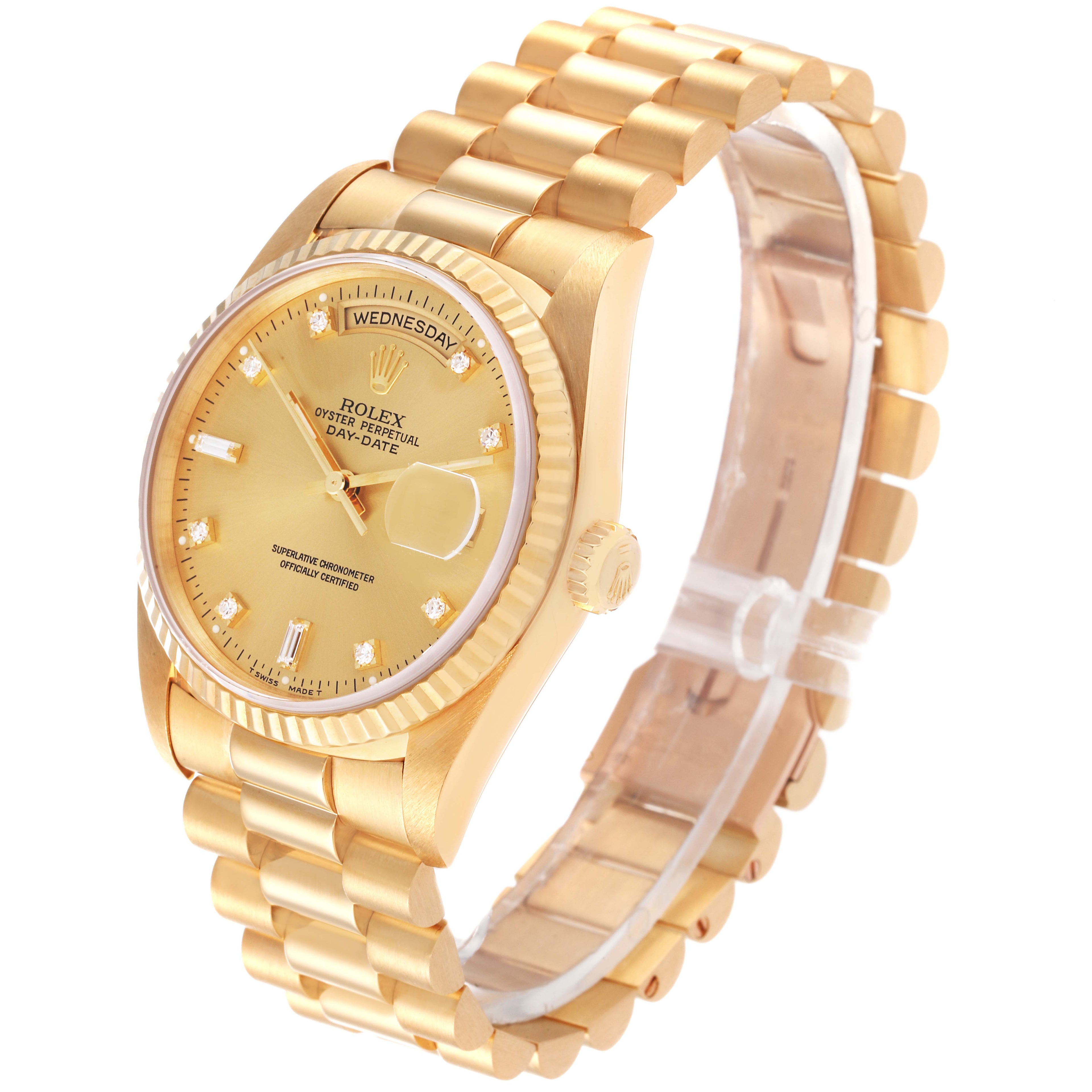 Rolex President Day-Date 36mm Yellow Gold Diamond Mens Watch 18238 Papers