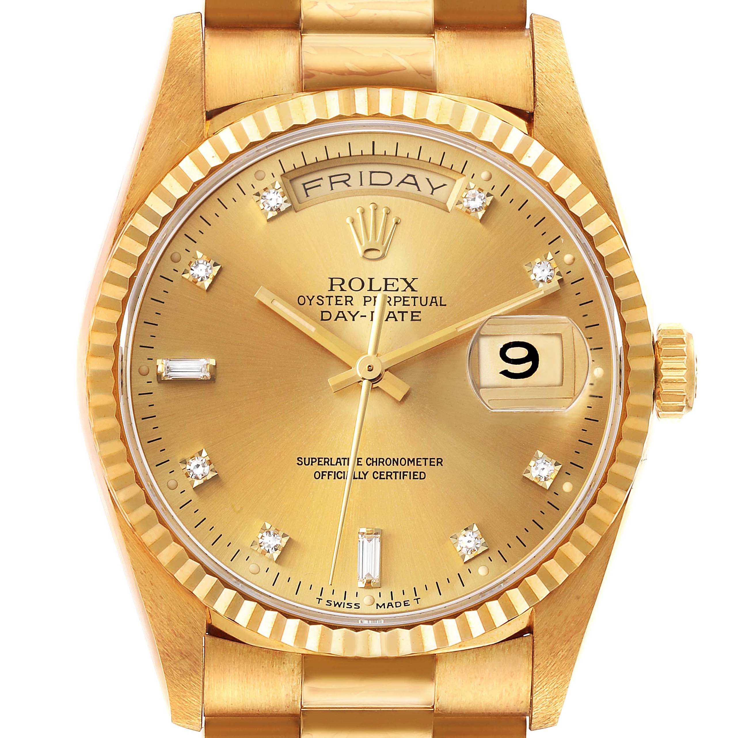 Rolex President Day-Date 36mm Yellow Gold Diamond Mens Watch 18238 Unworn NOS