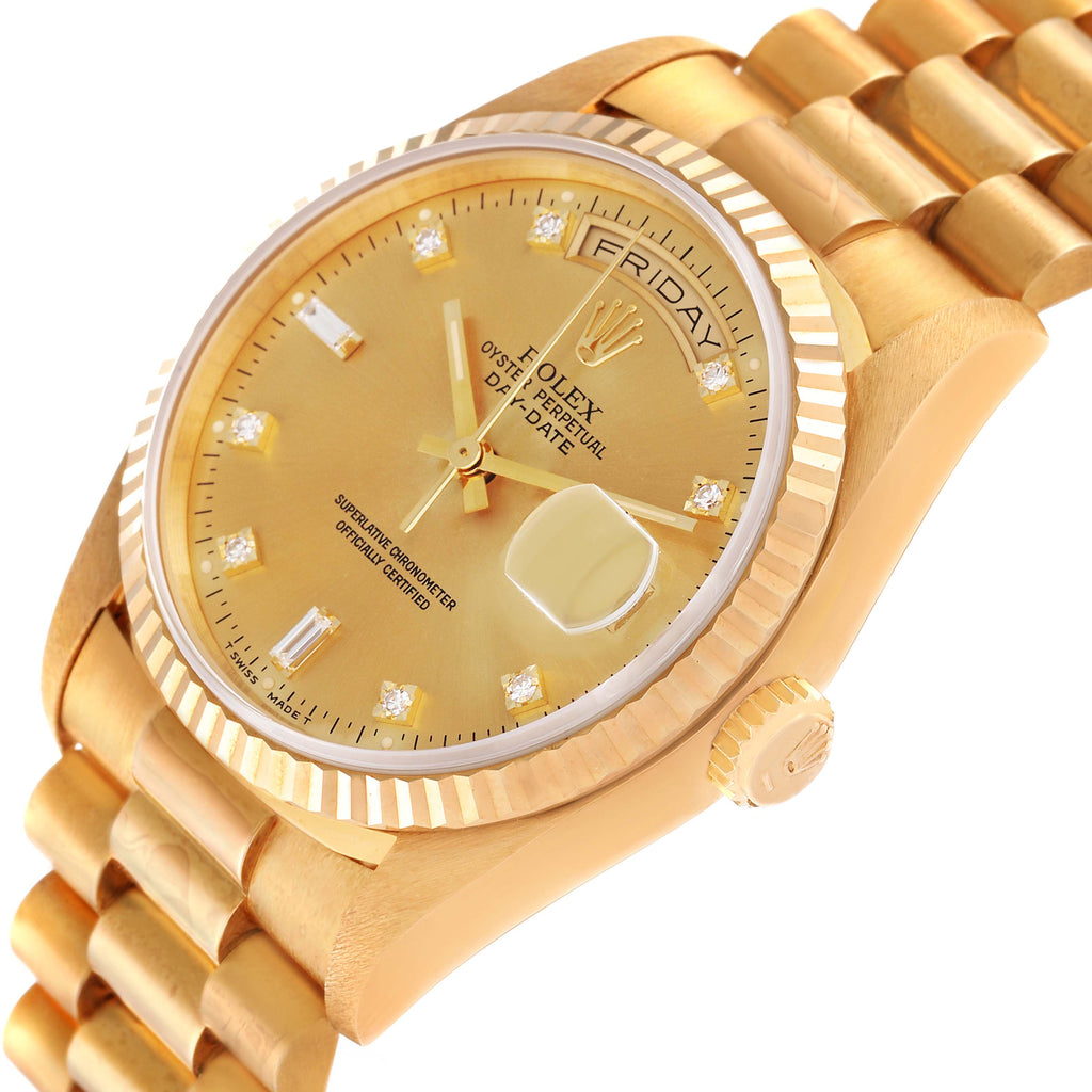 Rolex President Day-Date 36mm Yellow Gold Diamond Mens Watch 18238 Unworn NOS