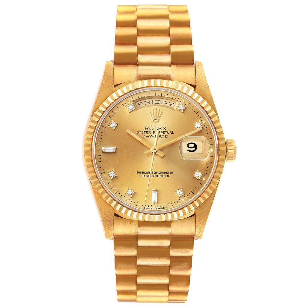Rolex President Day-Date 36mm Yellow Gold Diamond Mens Watch 18238 Unworn NOS