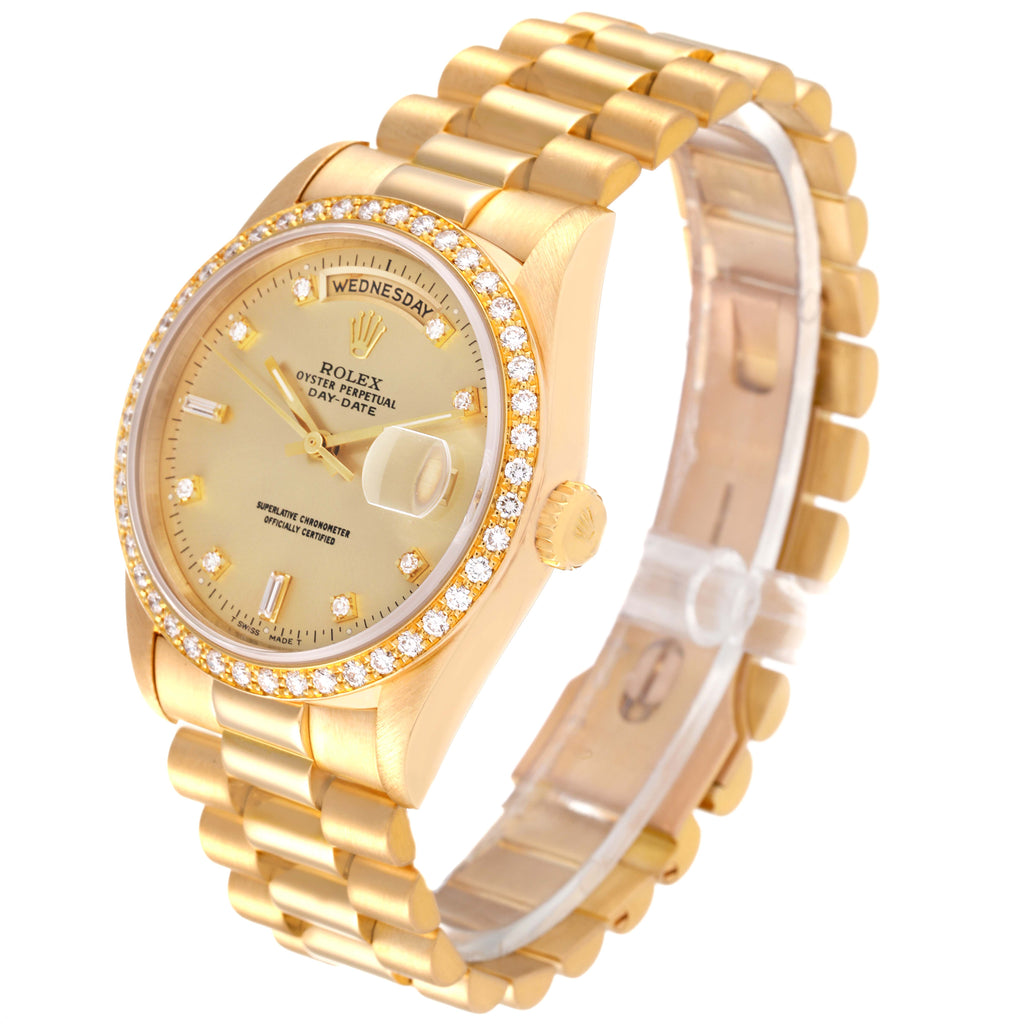 Rolex President Day Date 36mm Yellow Gold Diamond Mens Watch 18348 Box