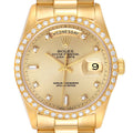 Rolex President Day Date 36mm Yellow Gold Diamond Mens Watch 18348 Box