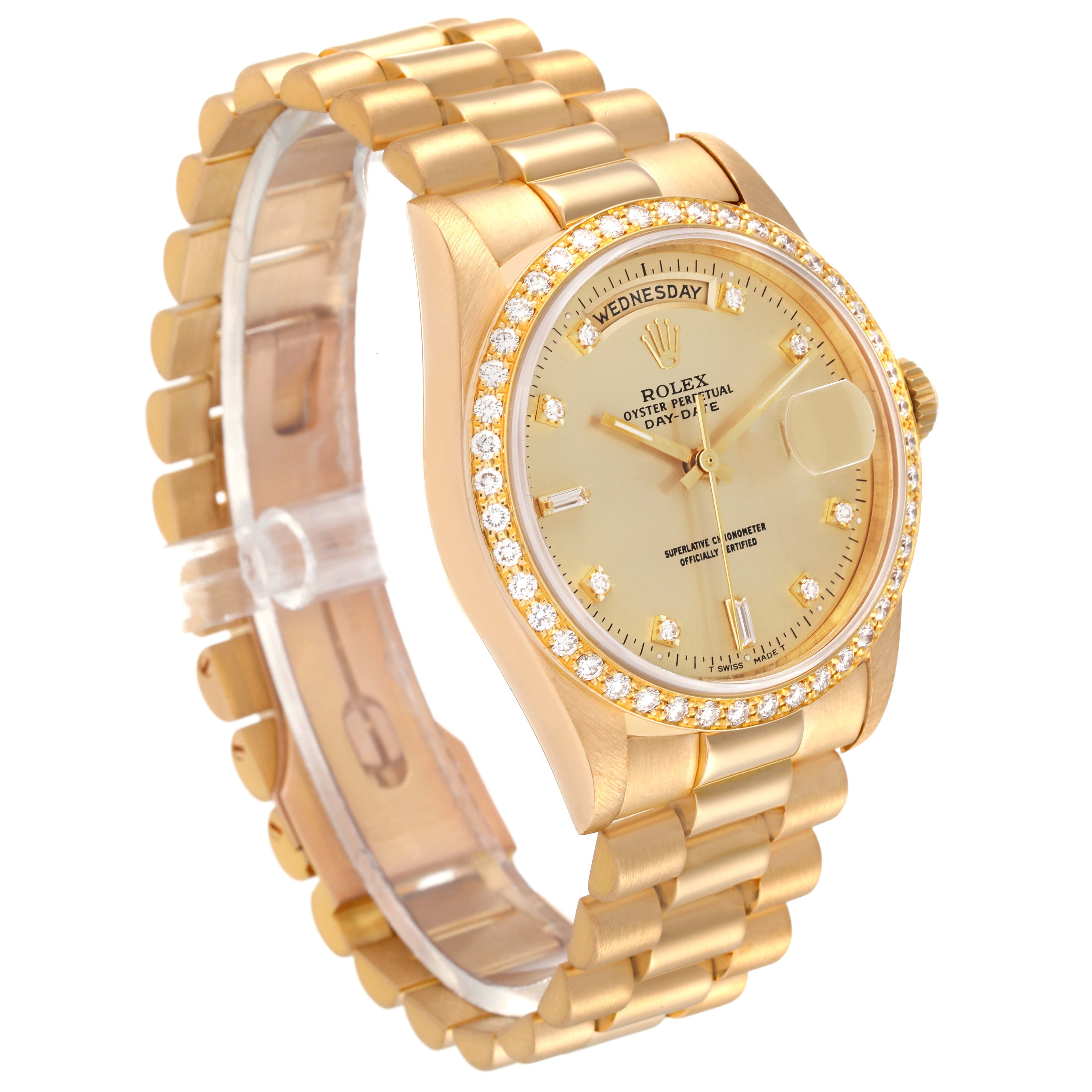 Rolex President Day Date 36mm Yellow Gold Diamond Mens Watch 18348 Box