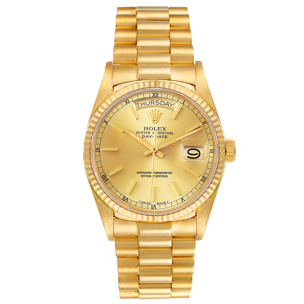 Rolex President Day-Date 36mm Yellow Gold Mens Watch 18038 Papers