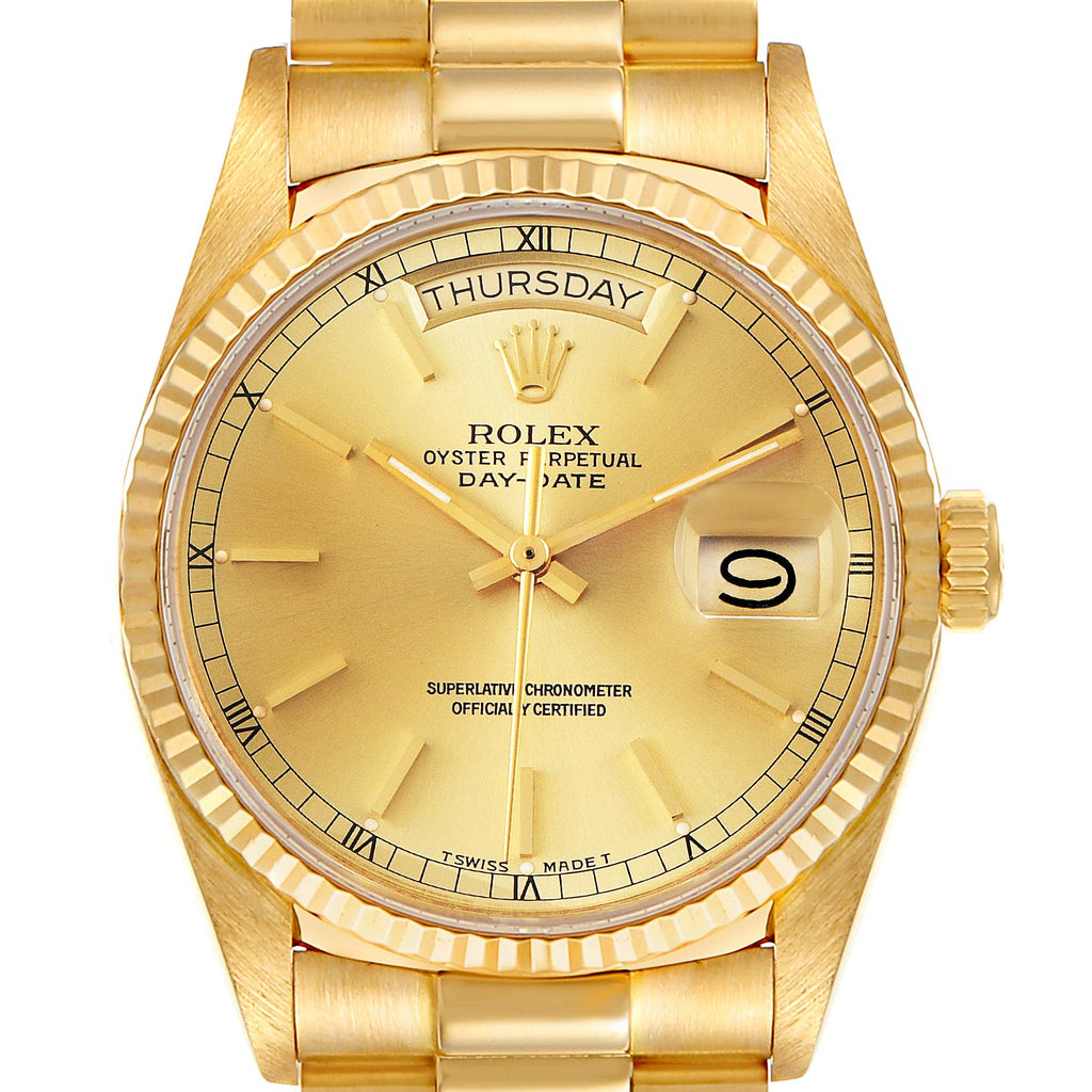 Rolex President Day-Date 36mm Yellow Gold Mens Watch 18038 Papers