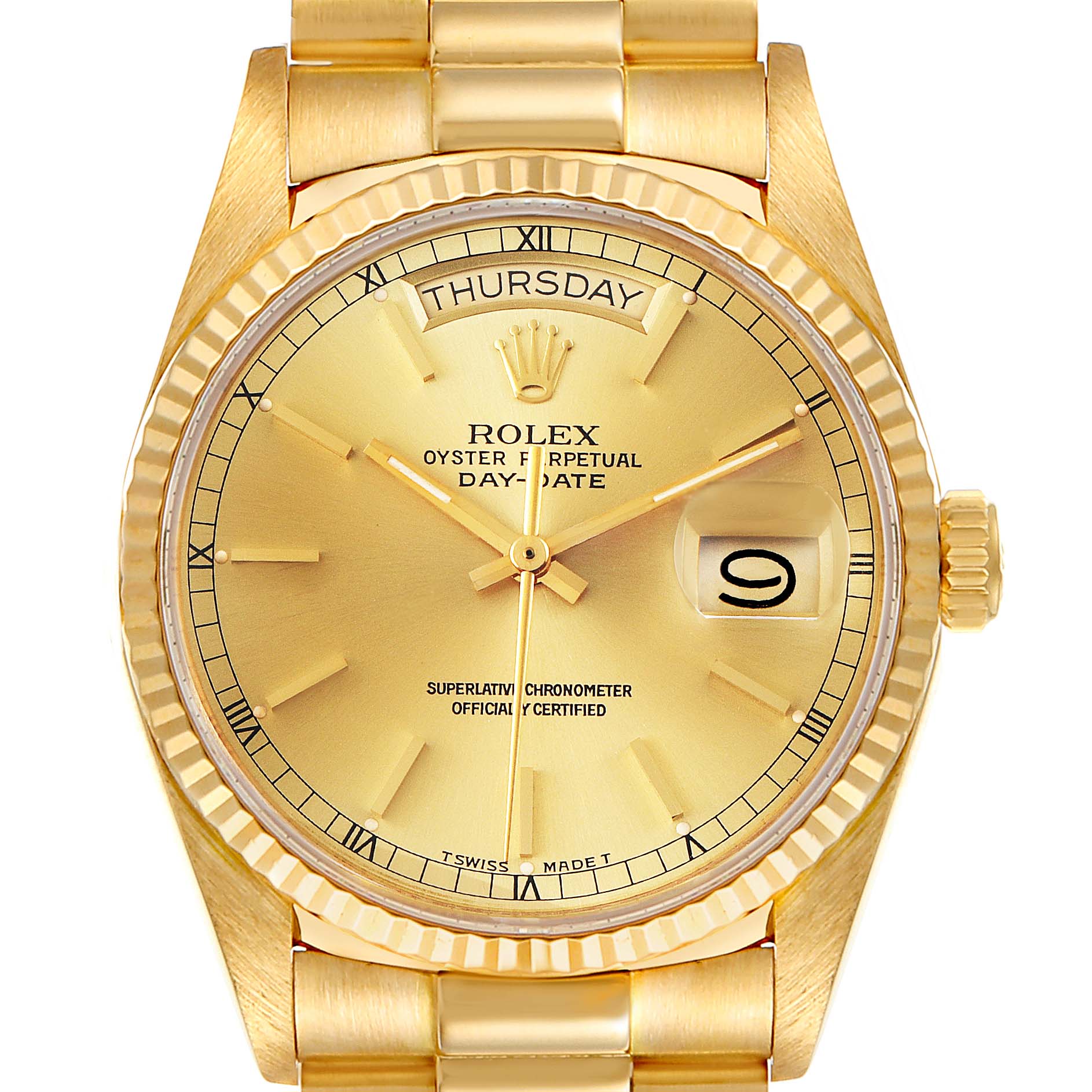 Rolex President Day-Date 36mm Yellow Gold Mens Watch 18038 Papers