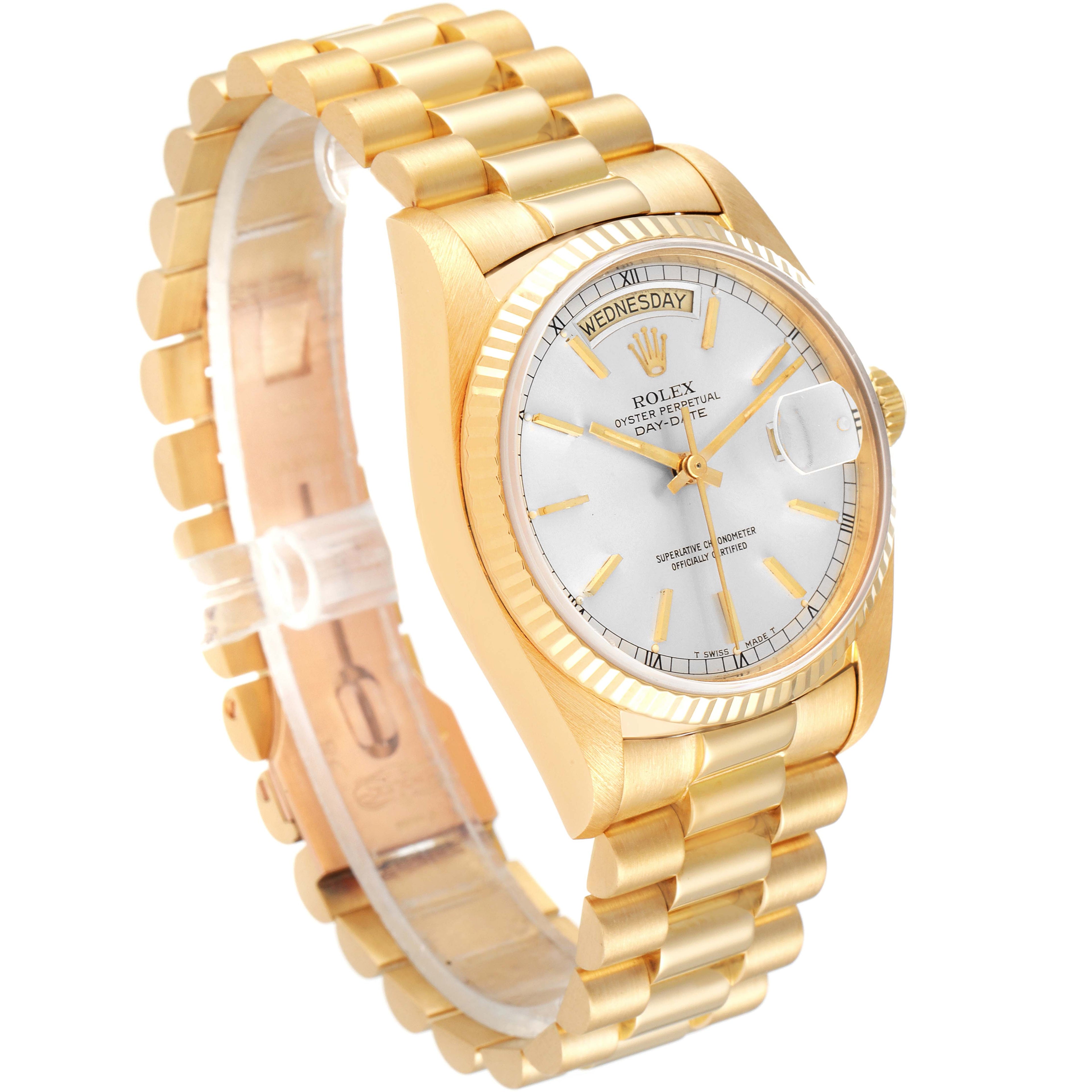 Rolex President Day-Date 36mm Yellow Gold Silver Dial Mens Watch 18038