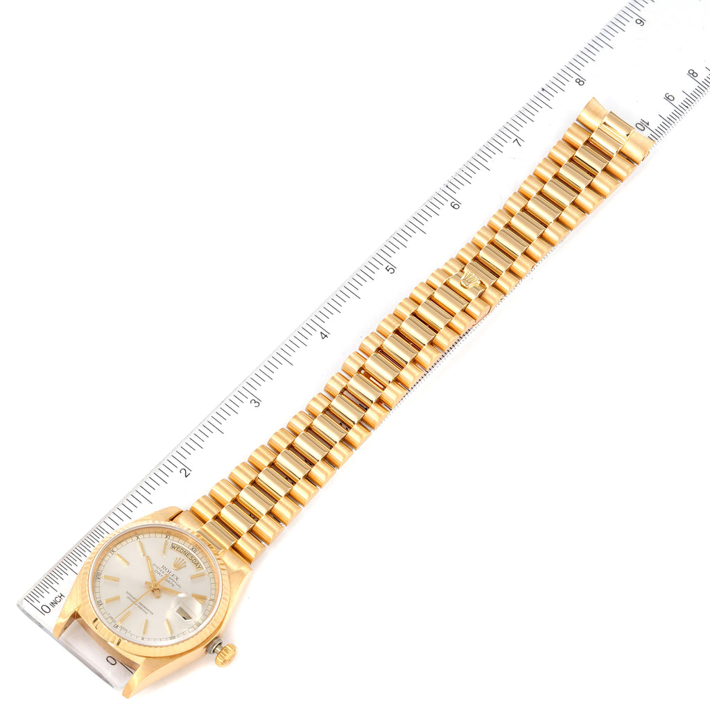 Rolex President Day-Date 36mm Yellow Gold Silver Dial Mens Watch 18038
