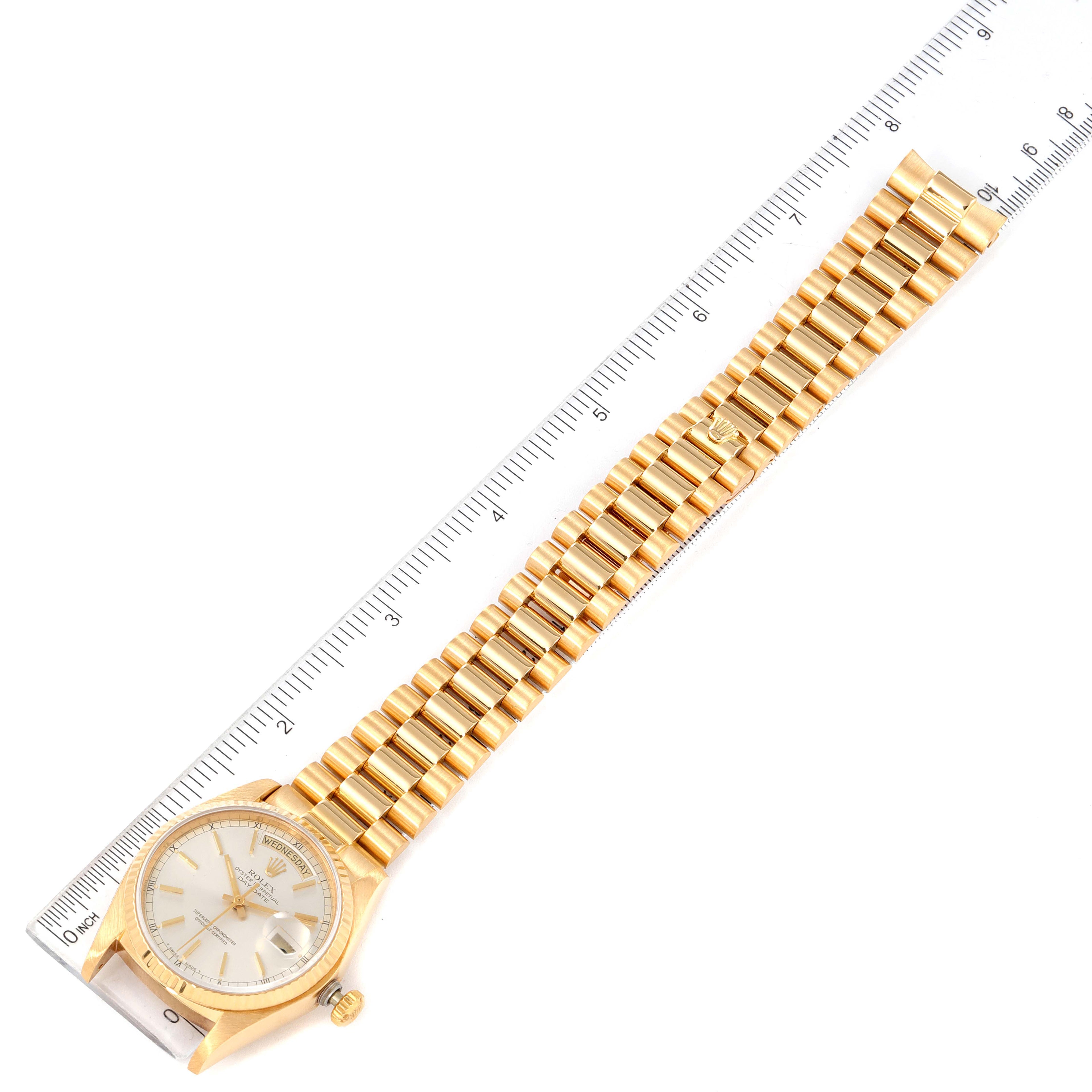 Rolex President Day-Date 36mm Yellow Gold Silver Dial Mens Watch 18038