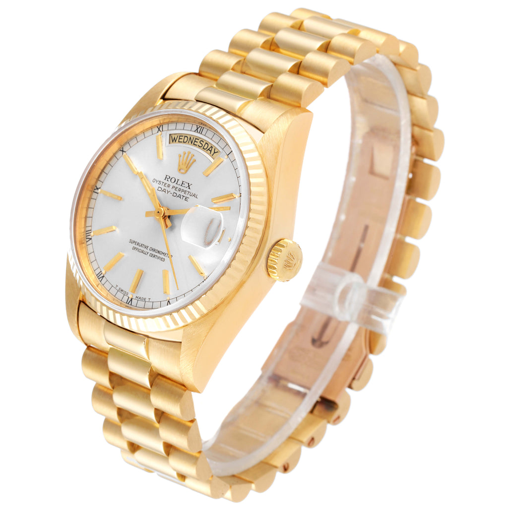 Rolex President Day-Date 36mm Yellow Gold Silver Dial Mens Watch 18038