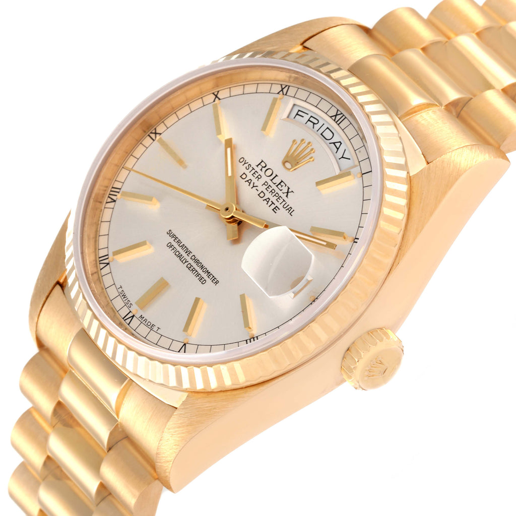 Rolex President Day-Date 36mm Yellow Gold Silver Dial Watch 18038