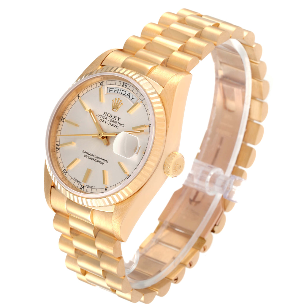 Rolex President Day-Date 36mm Yellow Gold Silver Dial Watch 18038