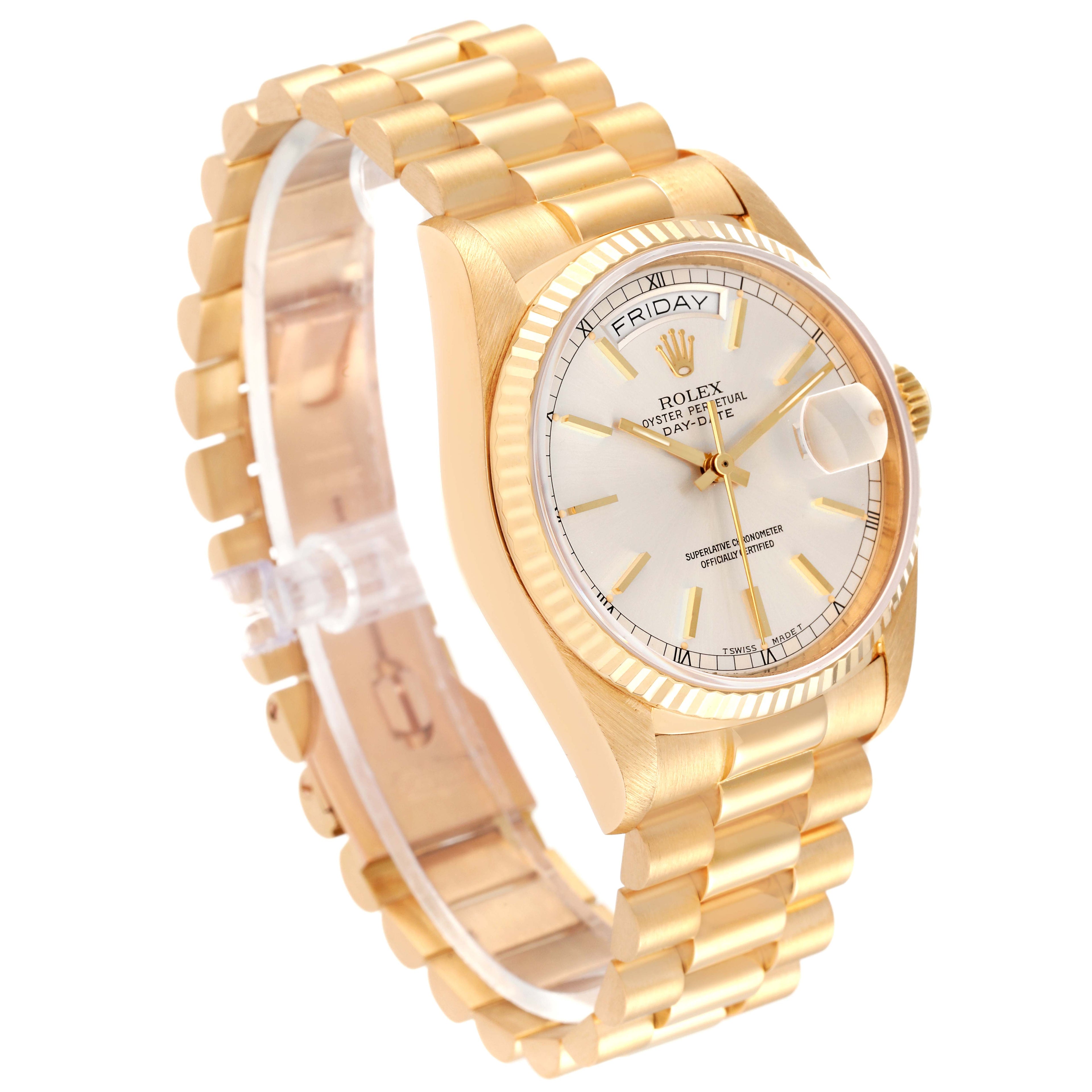 Rolex President Day-Date 36mm Yellow Gold Silver Dial Watch 18038