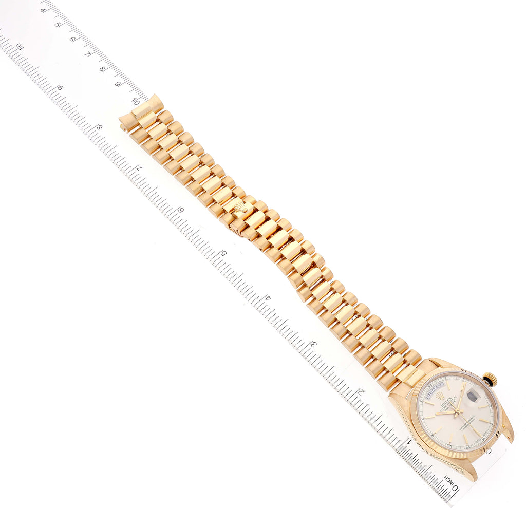 Rolex President Day-Date 36mm Yellow Gold Silver Dial Watch 18038
