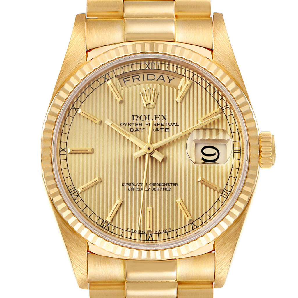 Rolex President Day-Date 36mm Yellow Gold Tapestry Dial Mens Watch 18038