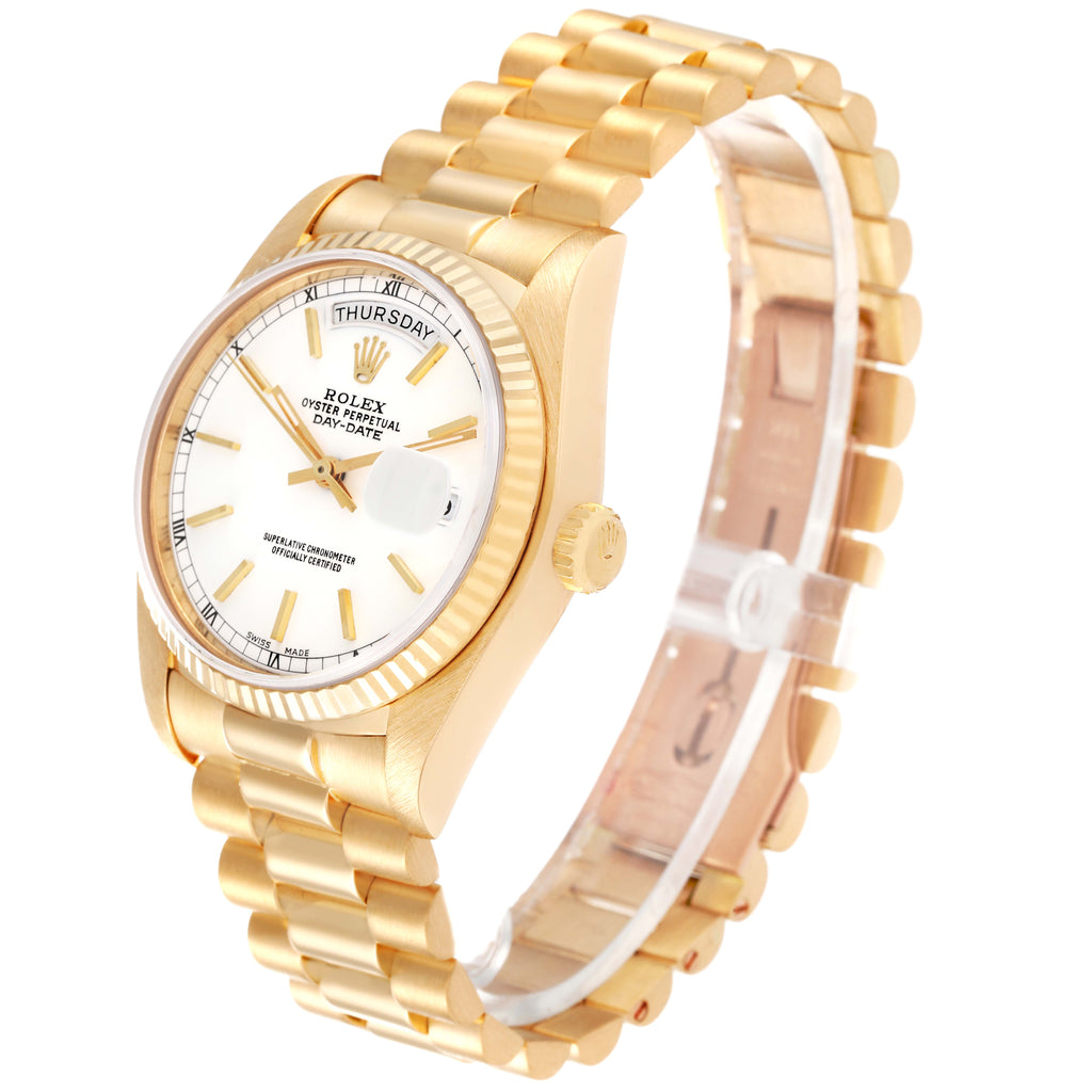 Rolex President Day-Date 36mm Yellow Gold White Dial Mens Watch 18038