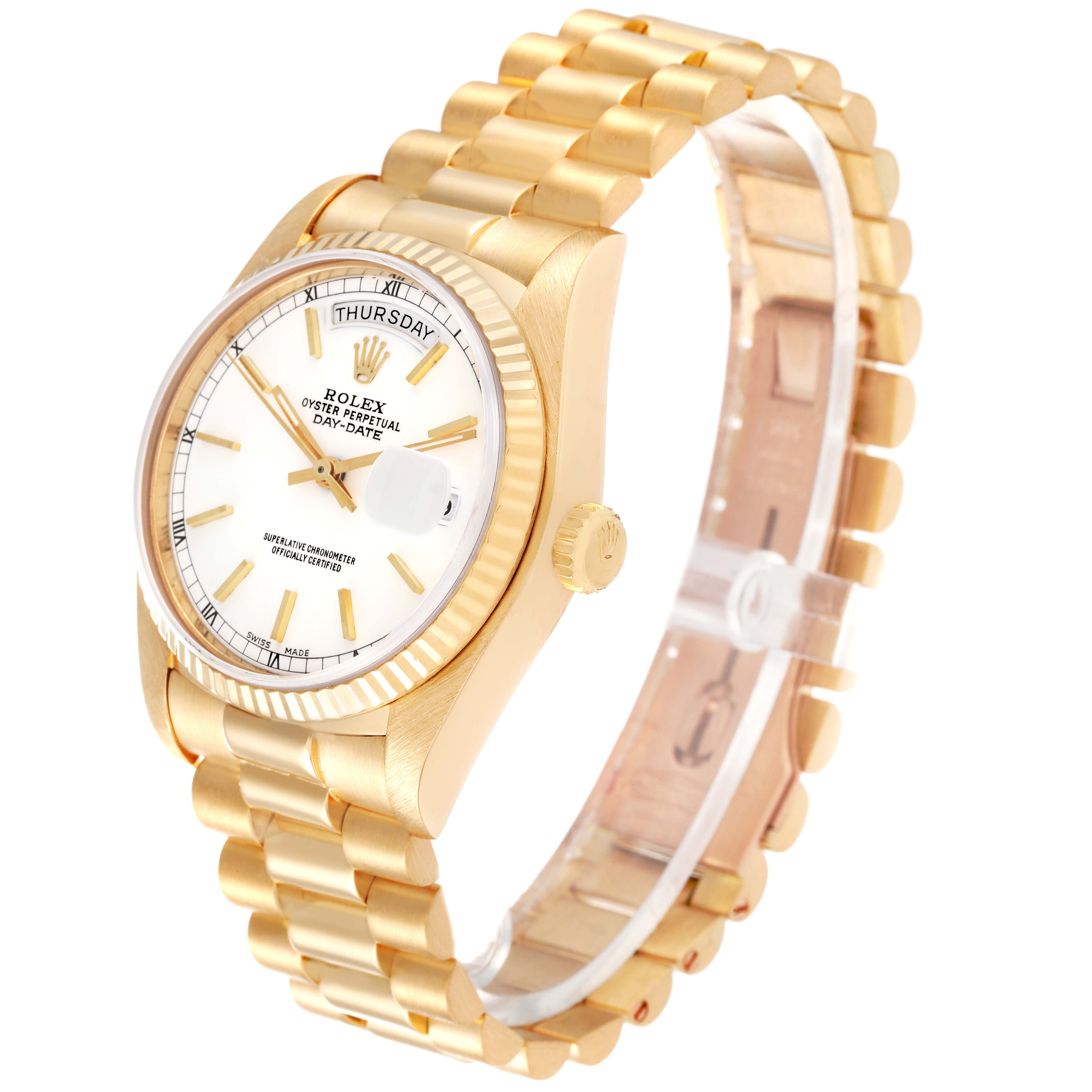 Rolex President Day-Date 36mm Yellow Gold White Dial Mens Watch 18038