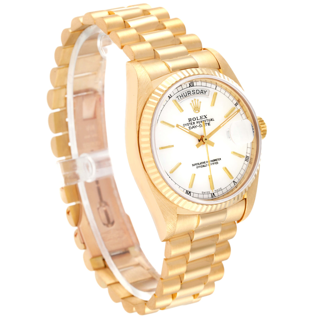 Rolex President Day-Date 36mm Yellow Gold White Dial Mens Watch 18038