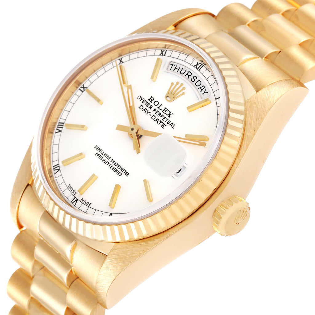Rolex President Day-Date 36mm Yellow Gold White Dial Mens Watch 18038