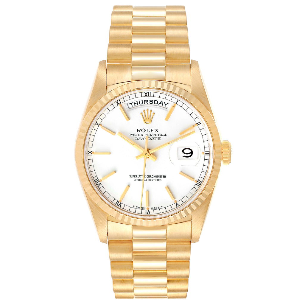 Rolex President Day-Date 36mm Yellow Gold White Dial Mens Watch 18238