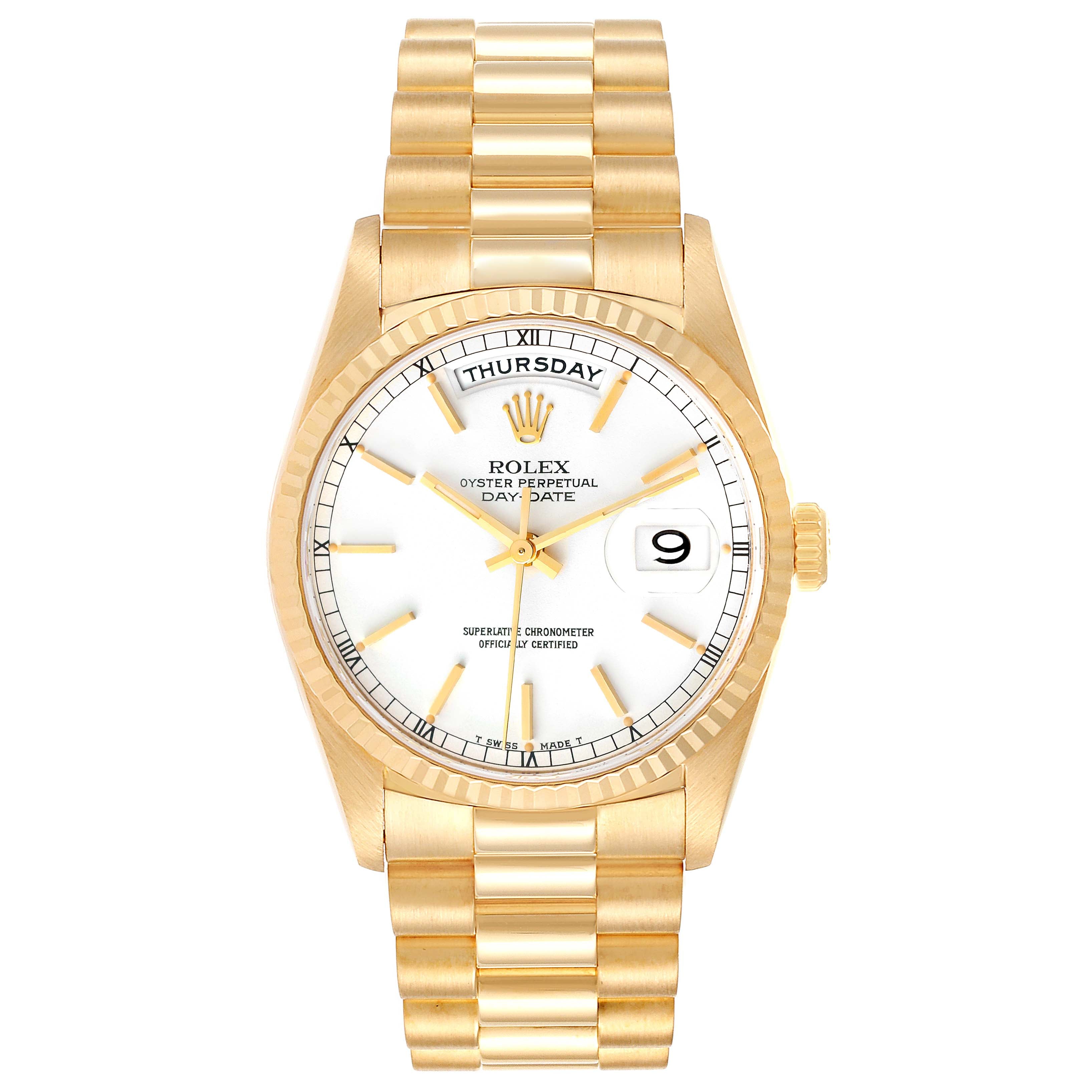 Rolex President Day-Date 36mm Yellow Gold White Dial Mens Watch 18238