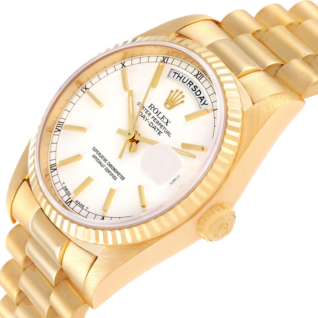 Rolex President Day-Date 36mm Yellow Gold White Dial Mens Watch 18238