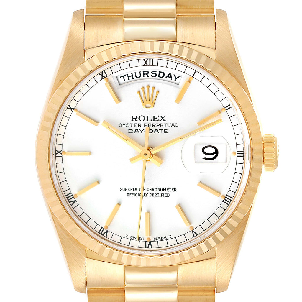 Rolex President Day-Date 36mm Yellow Gold White Dial Mens Watch 18238