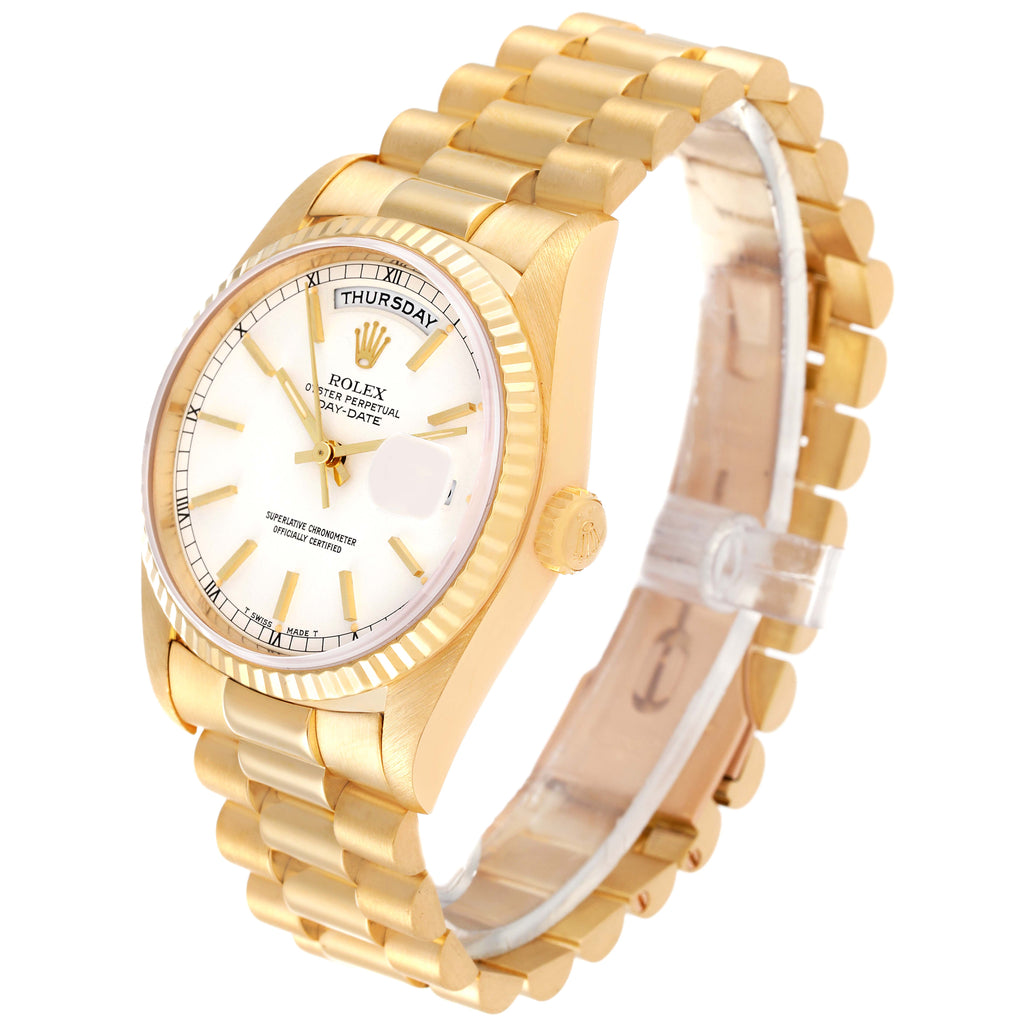 Rolex President Day-Date 36mm Yellow Gold White Dial Mens Watch 18238