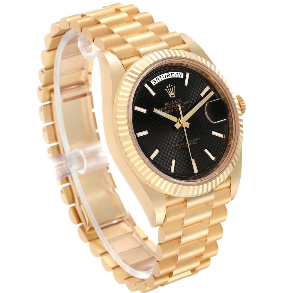 Rolex President Day-Date 40 Black Diagonal Dial Yellow Gold Mens Watch 228238 Box Card