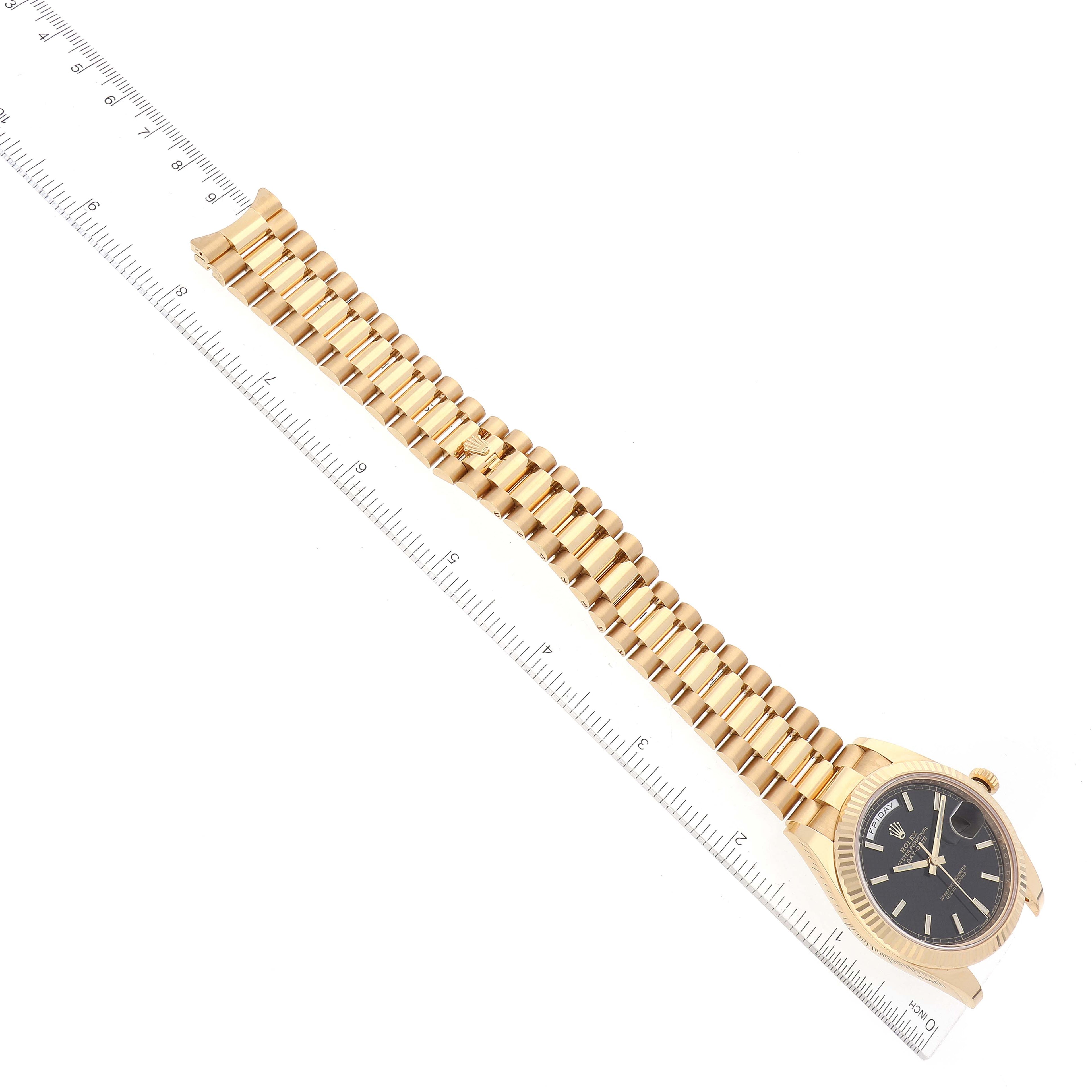 Rolex President Day-Date 40 Black Diagonal Dial Yellow Gold Mens Watch 228238 Box Card