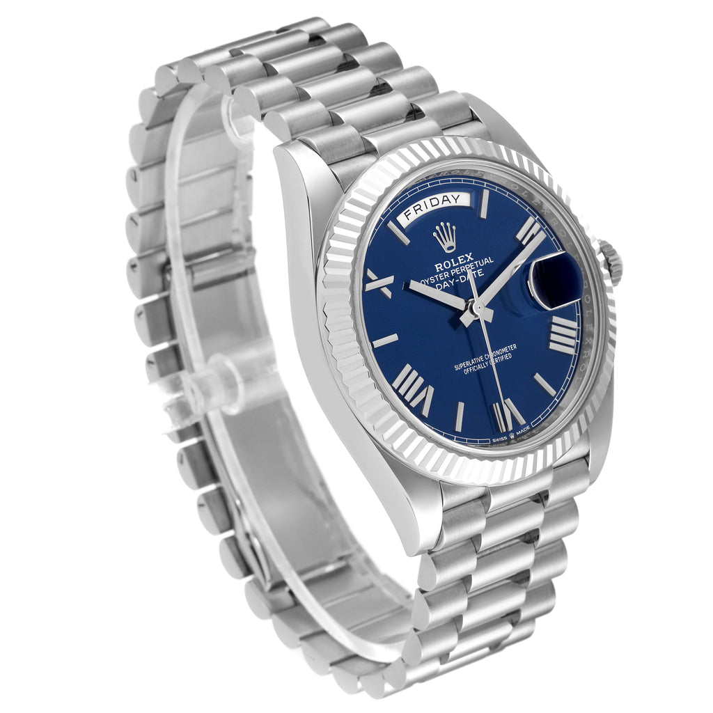 Rolex President Day-Date 40 Blue Dial White Gold Watch 228239 Box Card
