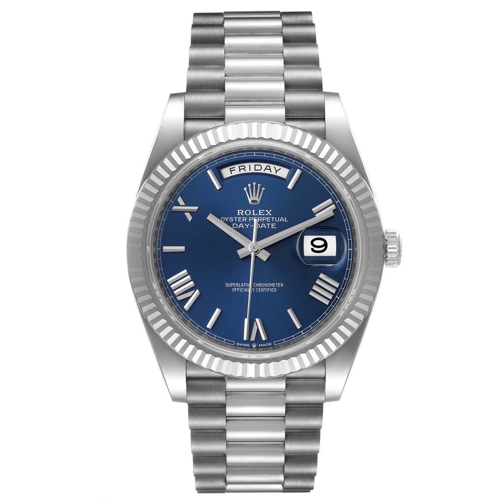 Rolex President Day-Date 40 Blue Dial White Gold Watch 228239 Box Card
