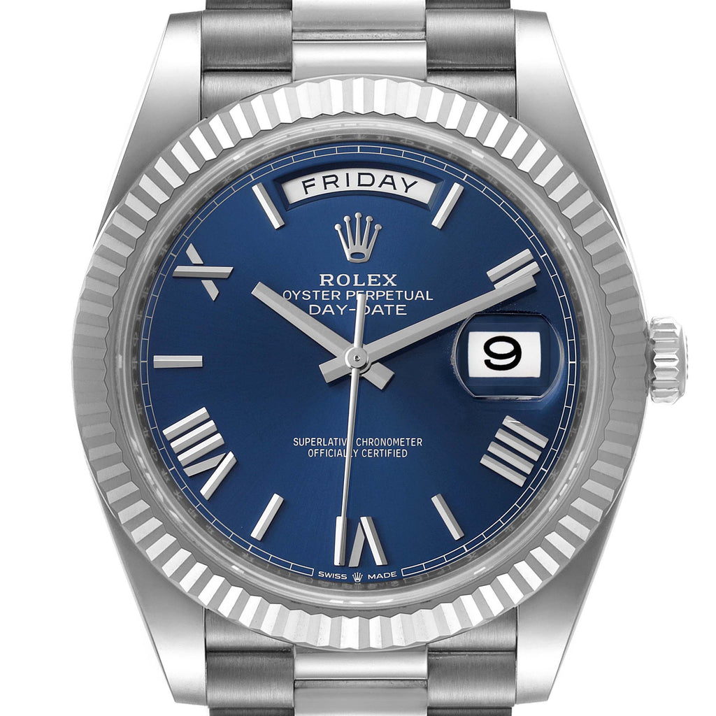 Rolex President Day-Date 40 Blue Dial White Gold Watch 228239 Box Card