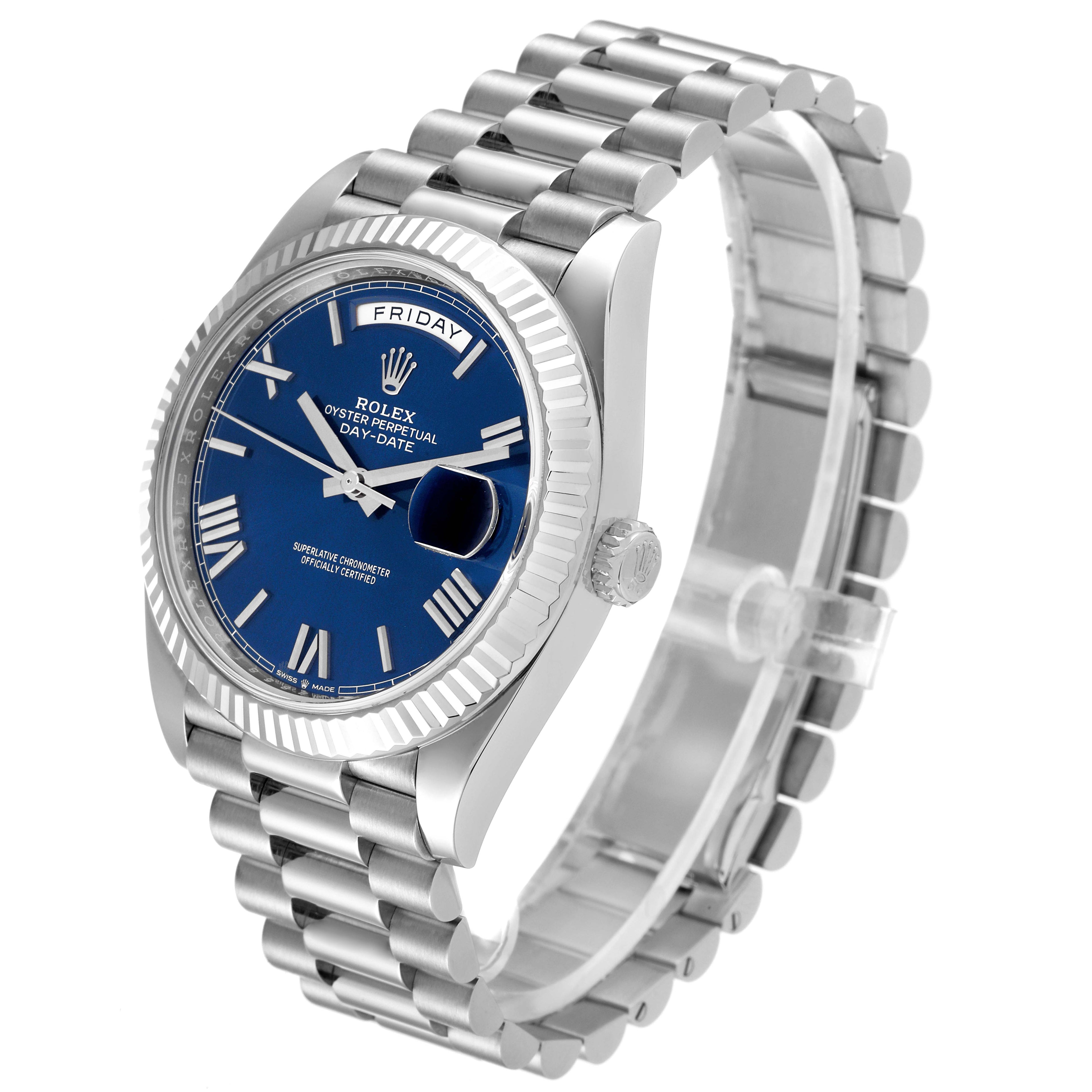 Rolex President Day-Date 40 Blue Dial White Gold Watch 228239 Box Card