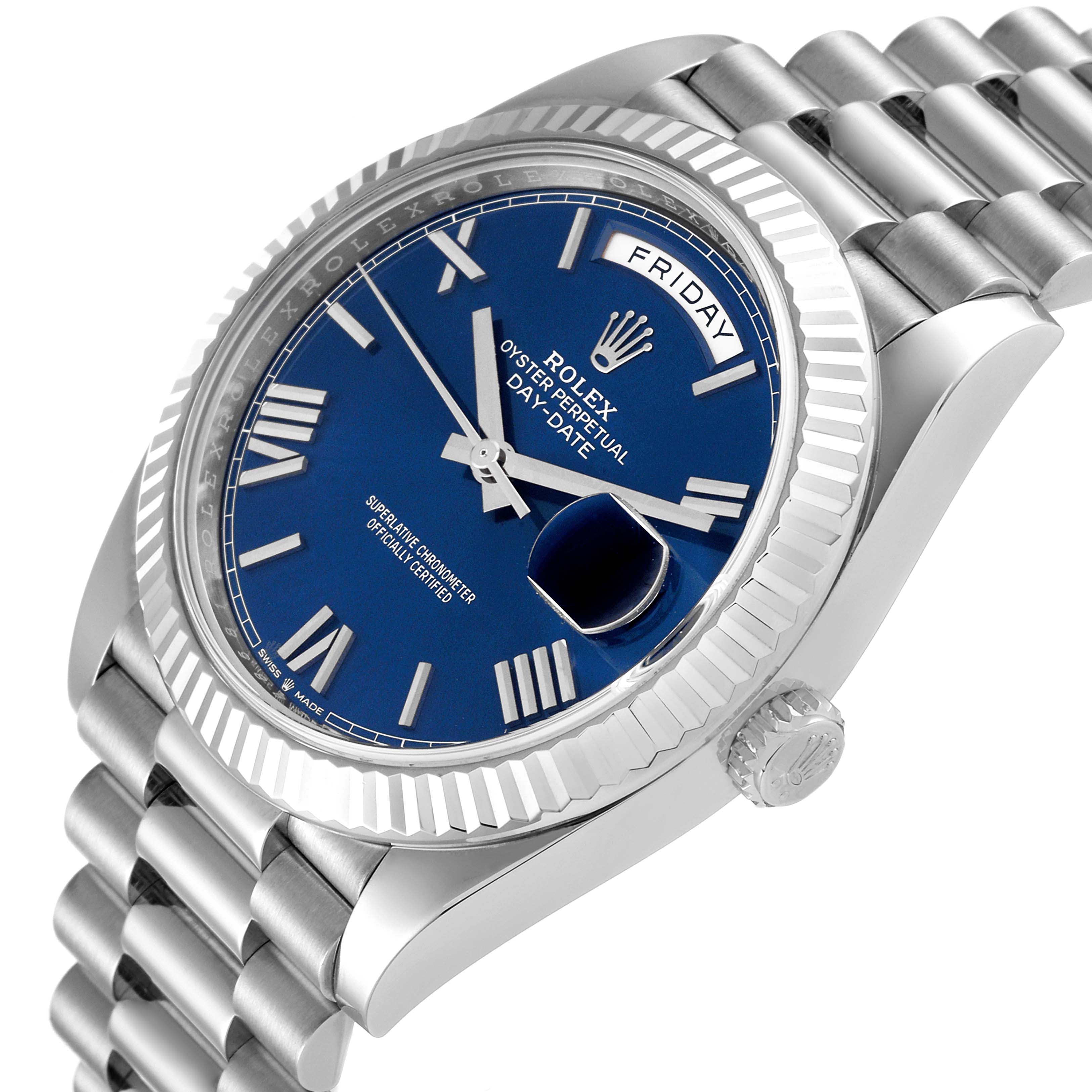 Rolex President Day-Date 40 Blue Dial White Gold Watch 228239 Box Card